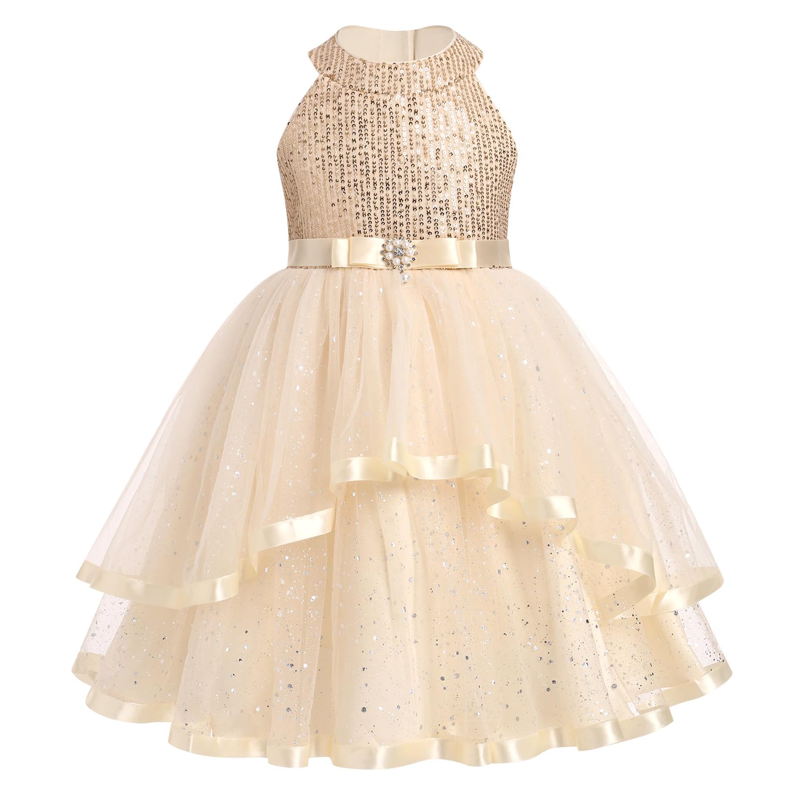OBEEII Kleinkind Mädchen Festzug Kleid Prinzessin Pailletten Tüll Tutu Kleid Geburtstag Party Fotoshooting Kleid Glitzer Blumenmädchen Kleid