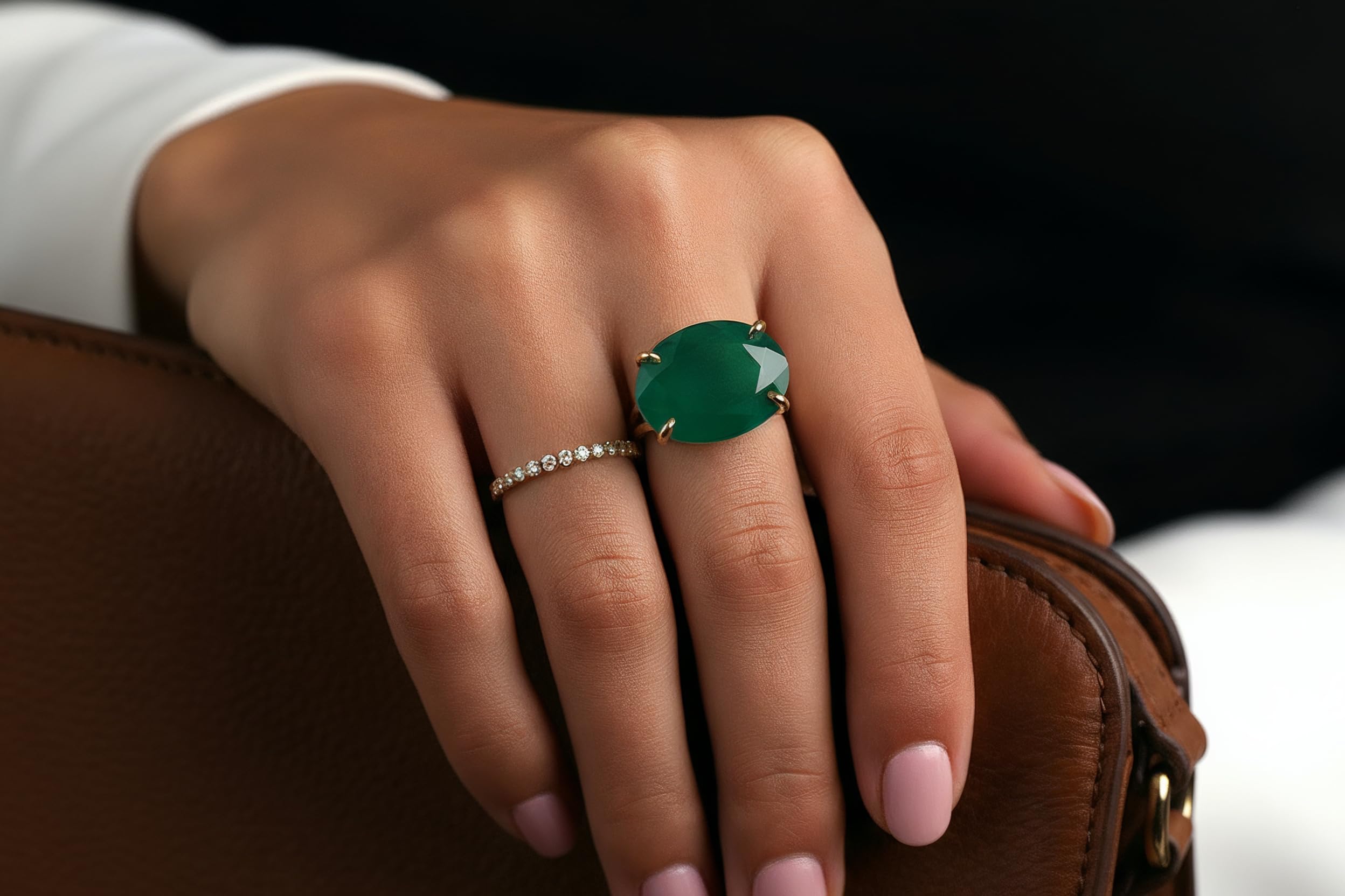 Anillos de Oro Ovalados de Anemone Jewelry para Mujeres - Onix Verde en Joyas de Cóctel de Oro de 14k - Anillo para Fiestas, Bodas y Ropa Casual - Caja de Joyas Gratis