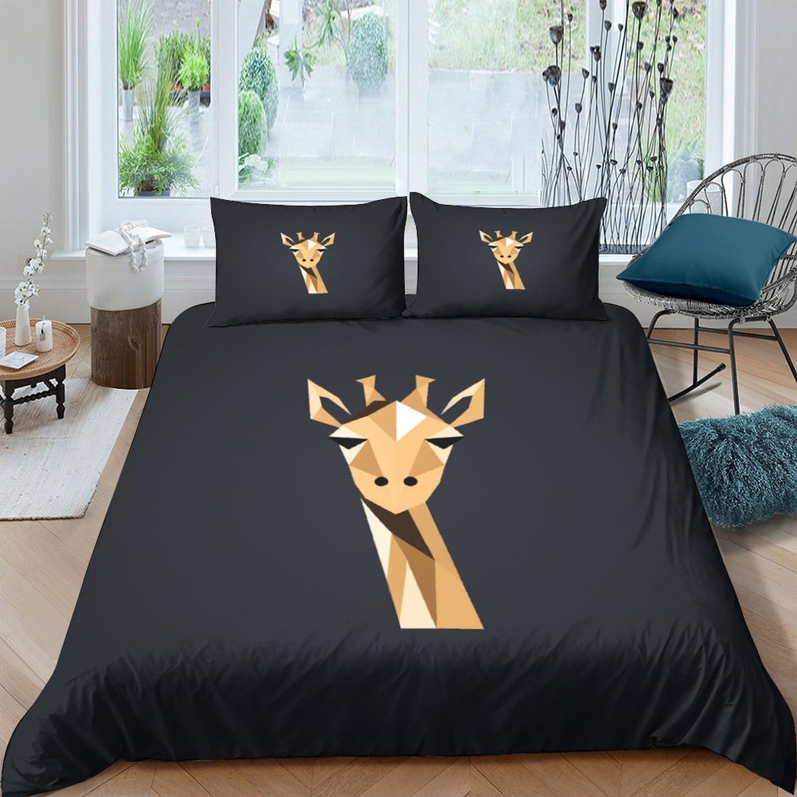 Housse de couette hypoallergénique 200x200 microfibre avec zip motif girafe