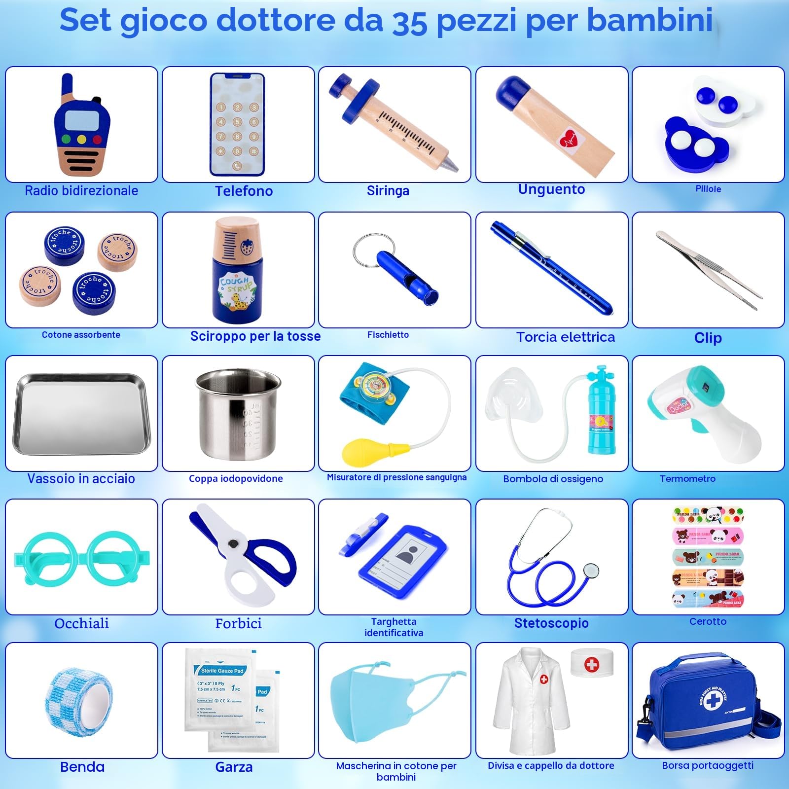 EFO SHM Valigetta Dottore Bambini - Kit Dottoressa e Medico con Vero Stetoscopio, Camice e Borsa Portatile, Gioco di Ruolo, Regalo per Bambine e Bambini 3 4 5 6 Anni