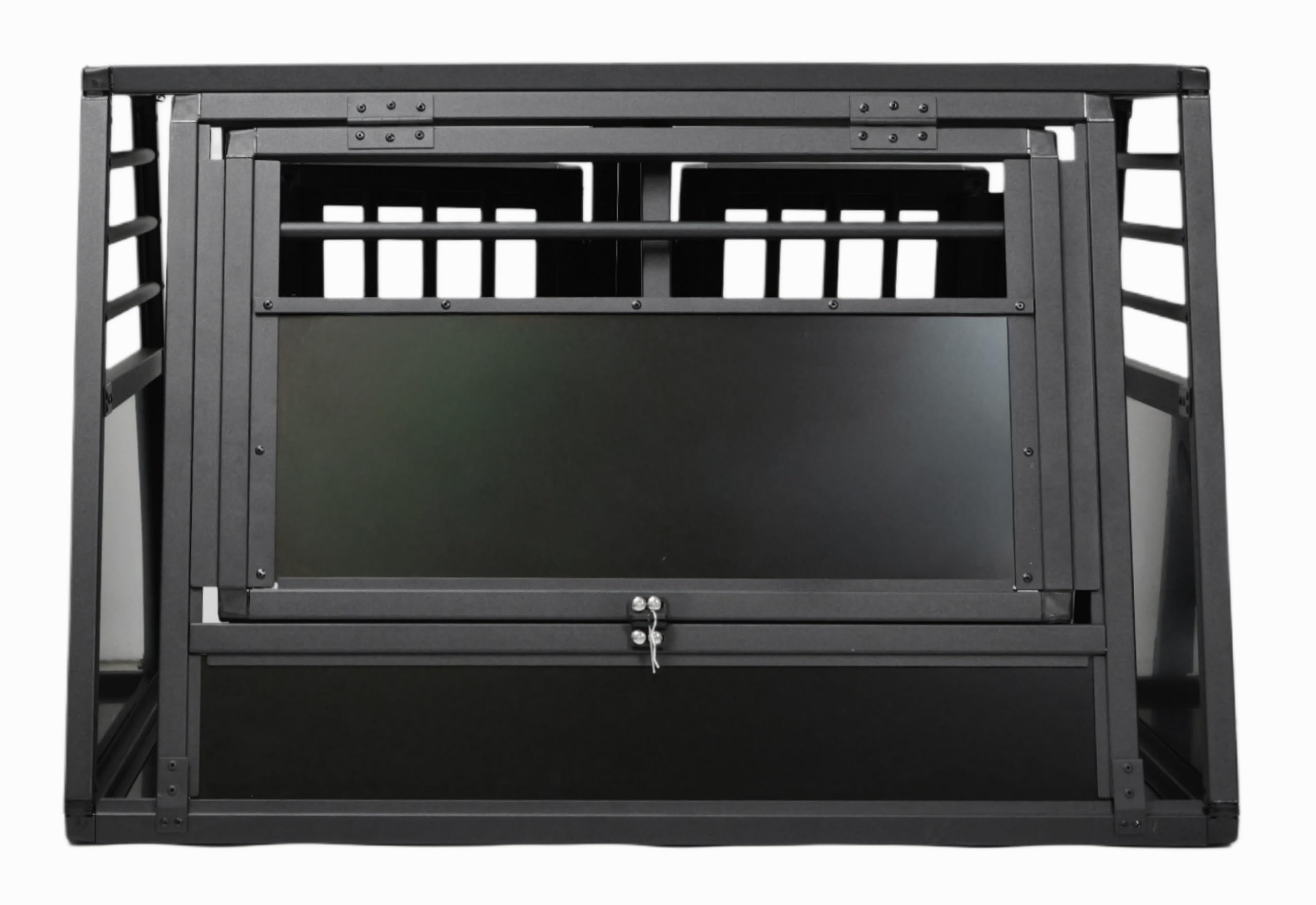 DOGHEAD Hundetransportbox Proline, Double 95x75x63 cm, Schwarz, Aluminium, Beidseitig Abgeschrägt 75°, mit Notausstieg, Keine Kombibox