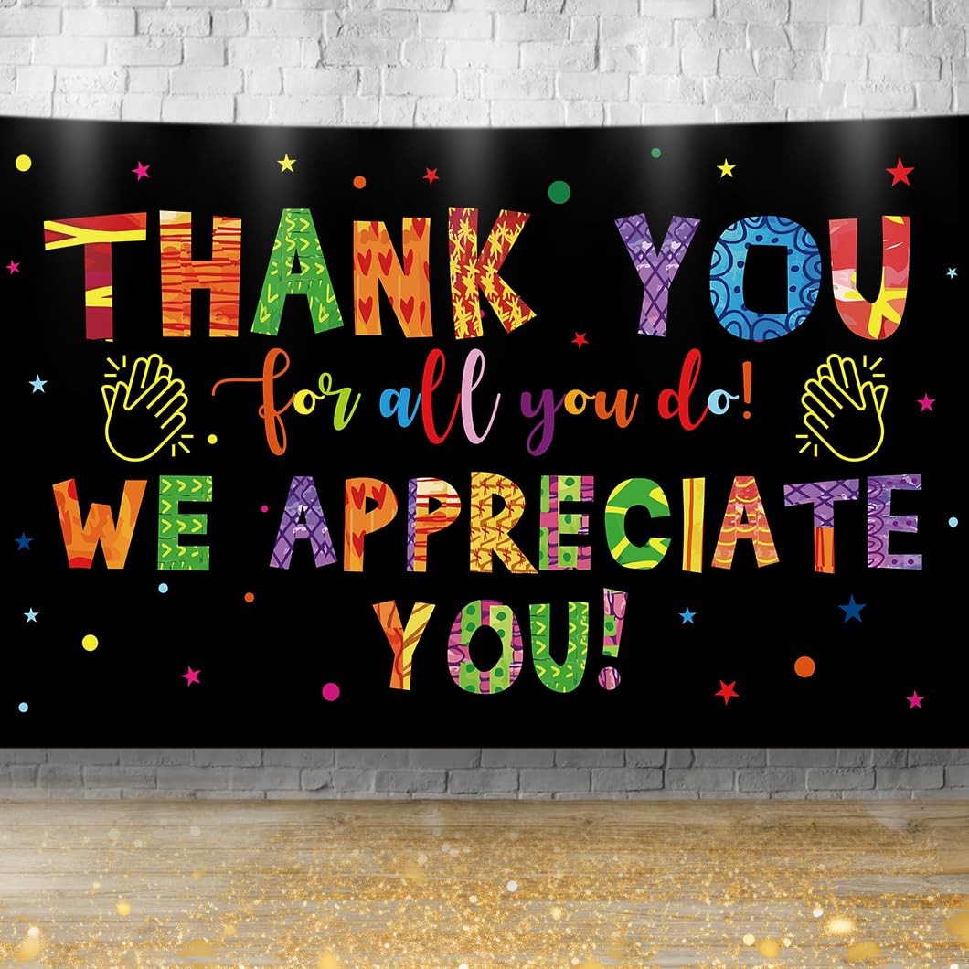 We Appreciate You Banner Decorations Colorful Thank You Banner Thank You for All You Do Backdrop for Teacher Employee Staff Doctors Nurse Poaster