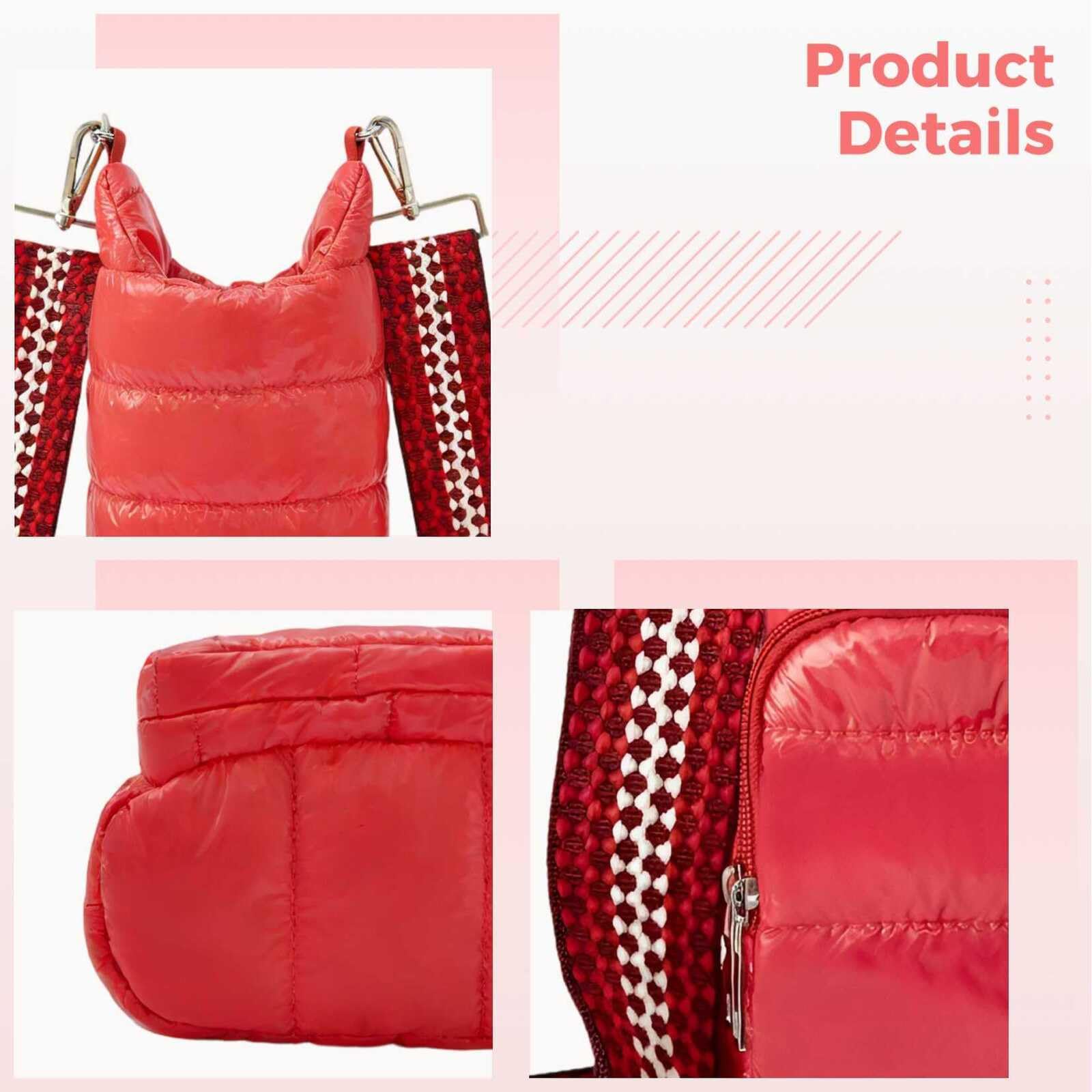 Crossbody-Wasserflaschenhalter, Rot, 18 x 29 cm, Daunen mit Baumwolle gepolstert, verstellbarer breiter Riemen, Vordertasche, für Reisen und Wandern