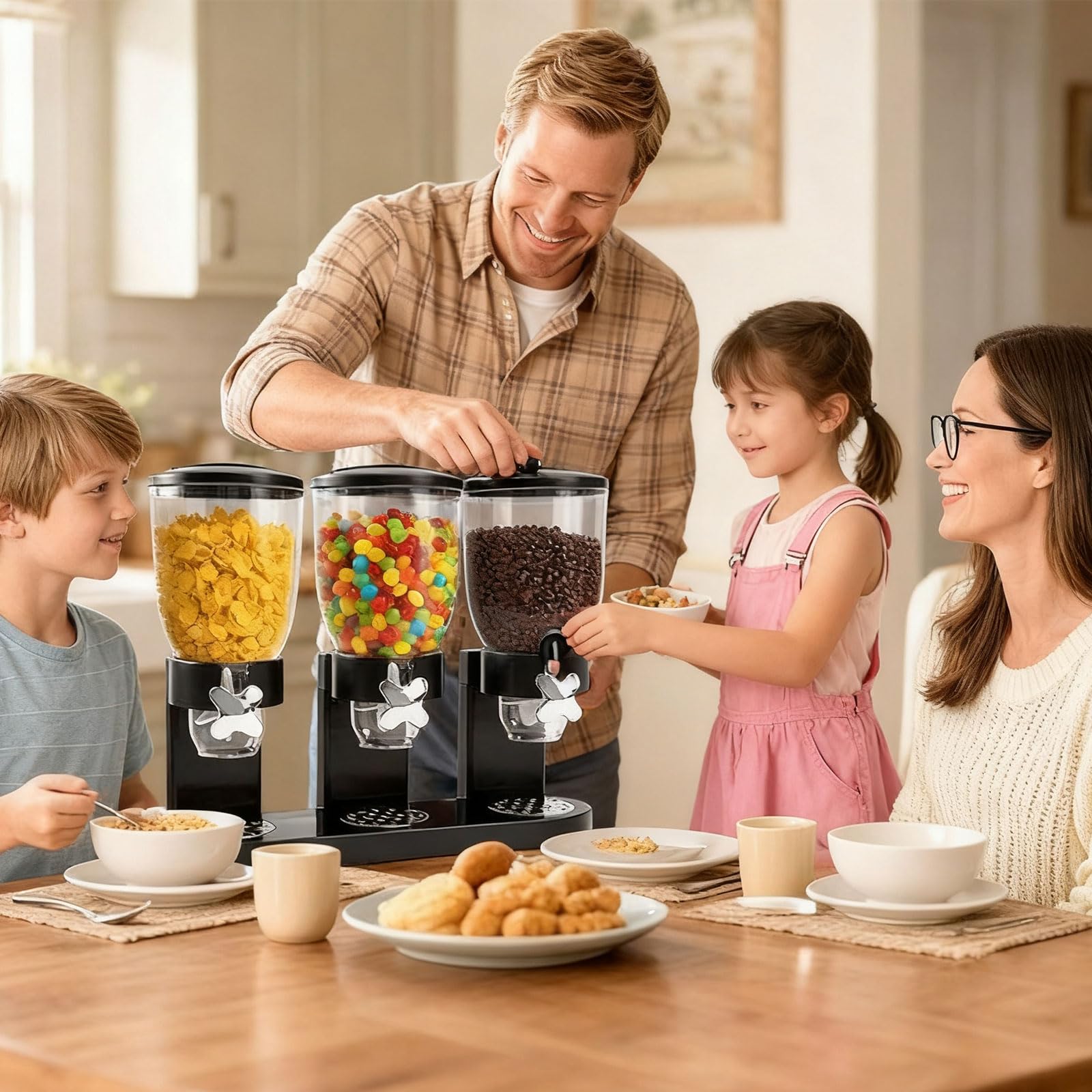 Cereal Dispenser 2L, Dreifacher Müsli Verteiler für die Arbeitsplatte, Müslispender 3er Set Luftdichte Behälter für Müsli, Reis, Körner, Süßigkeiten, Kaffebohnen