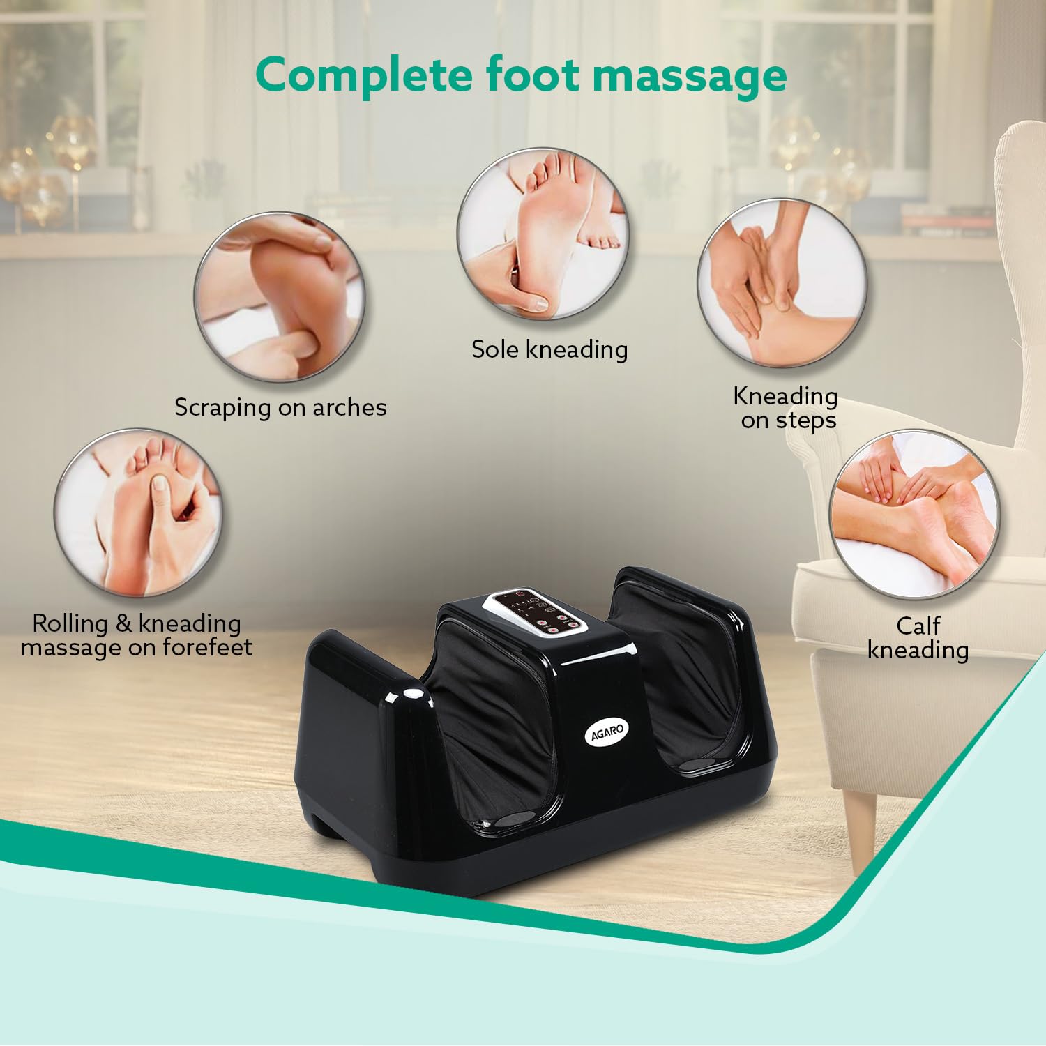AGARO Square Shiatsu Foot Massager with Kneading Function for Muscle Relief & improving Blood Circulation, Corded Electric, Black 1