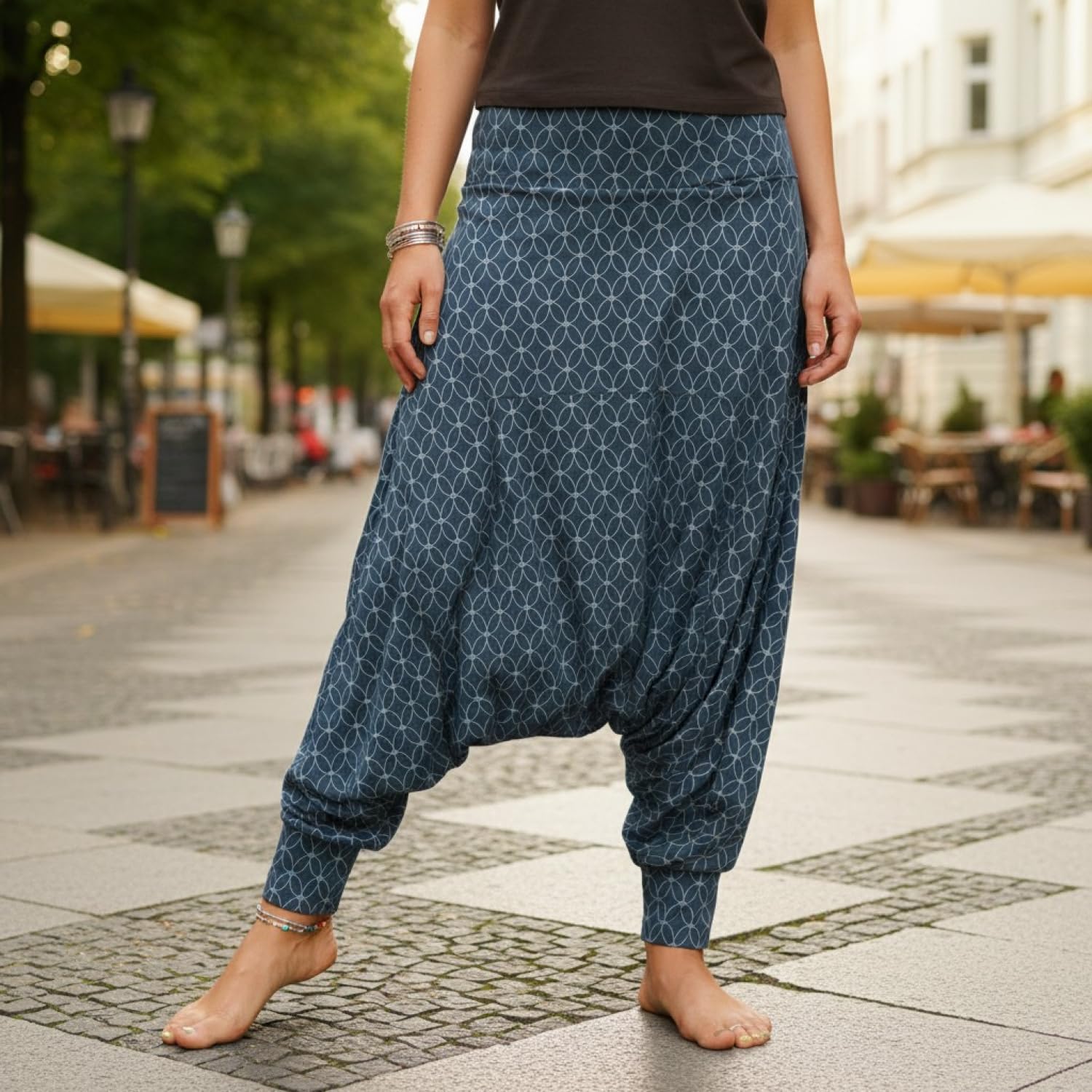 GURU SHOP Afghani - Pantalones de algodón orgánico, harén orgánico, pantalones de yoga, pantalones de Aladino, para mujer, Majólica, 42