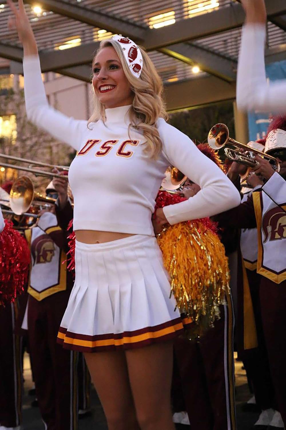 Football Headband for Women Football Mom Accessories Beaded Football Knotted Headband Jeweled Rhinestone Crystal Embellished Top Knot Hairband White Sport Hairband Game Day Hair Accessory (White) - Image 3