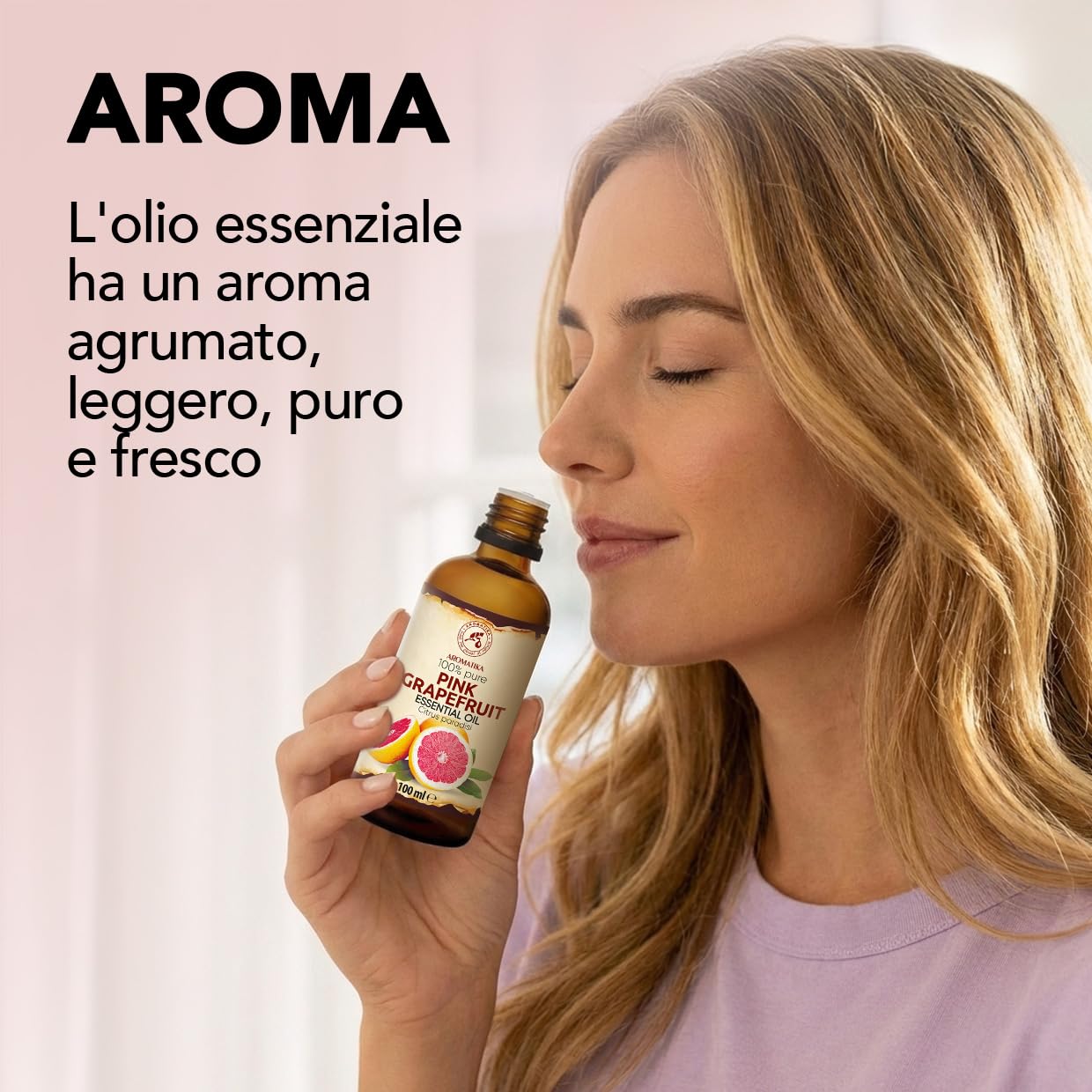 Olio Essenziale di Pompelmo Rosa 100 ml - per Diffusore e Aromaterapia | Per diffusori e lampade aroma; saponi e candele; profumo per la casa; aroma di agrumi; fragranza fresca; profumo d’ambiente