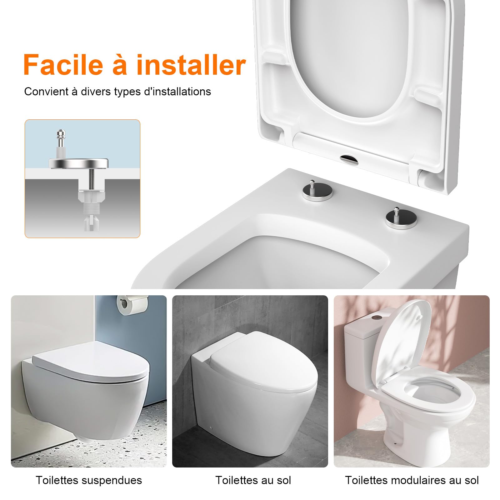 GRIFEMA Premium Abattant WC - Forme D, Universel - Duroplast(UF), Finition Céramique Brillante - Antimicrobienne & Anti-Jaunissement - Dégagement Rapide & Facile à Nettoyer - 150kg Capacité, 46.5x36cm