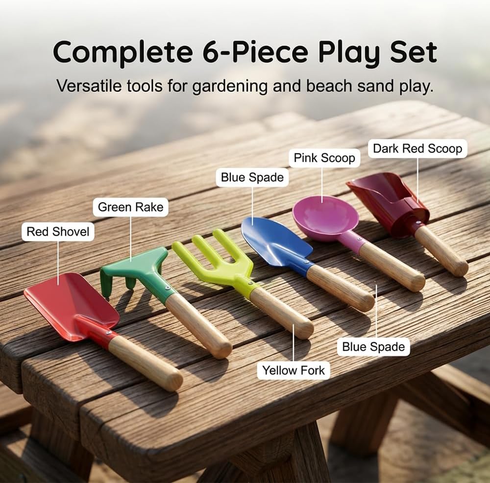 6 PCS Set Gardening Tools, 2026 New Beach Shovels, Metal Garden Tools for Soil and Sand, Multifunctional Shovel Set for Backyard (6 PCS)