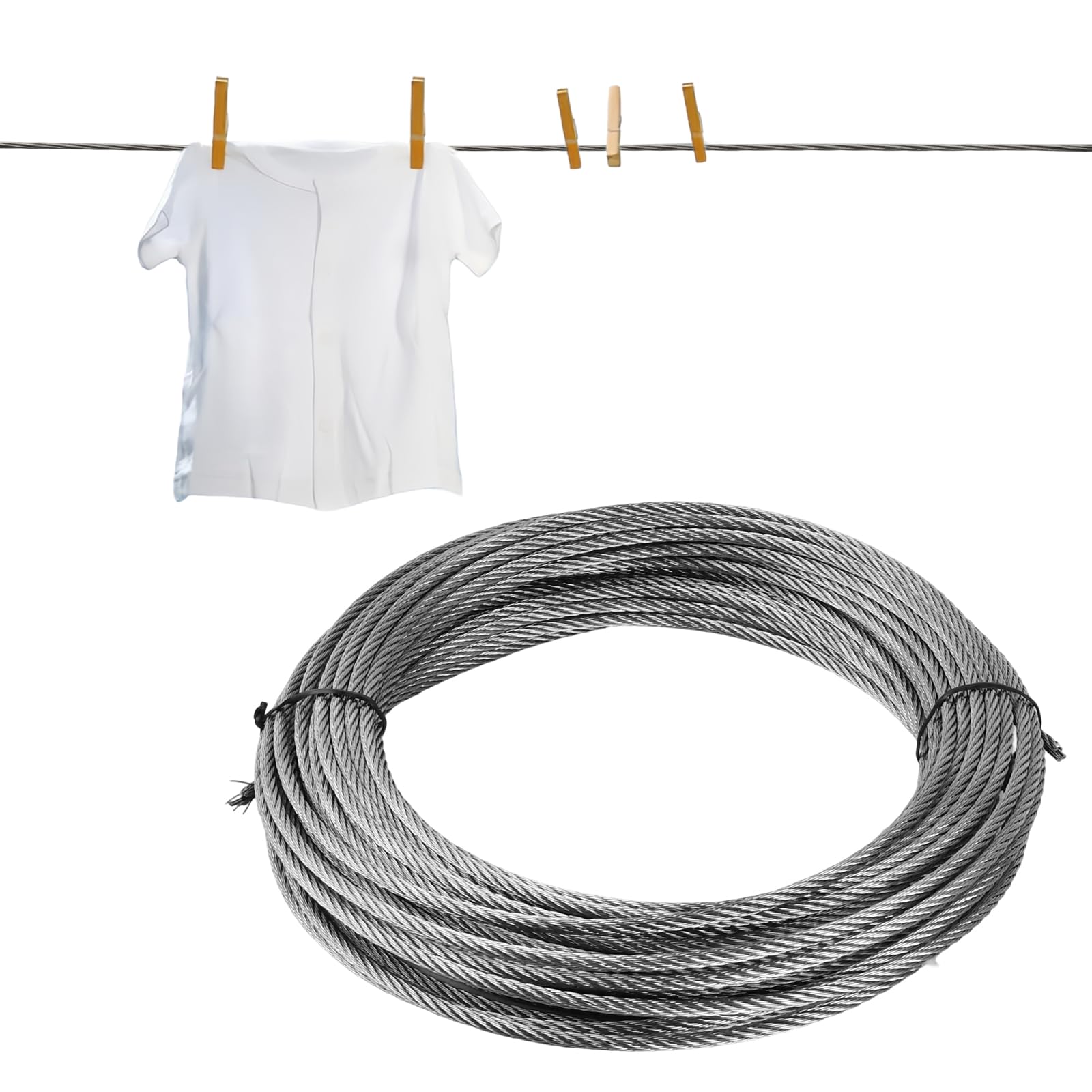 Corda Metallica Acciaio Inox, Cavo Acciaio 4mm, 7 x 7 Filo Acciaio Inossidabile Cavo Metallico 20m Fune Metallica Wire Rope Stainless Steel per Appendere, Linea di Vestiti, Piante Rampicanti