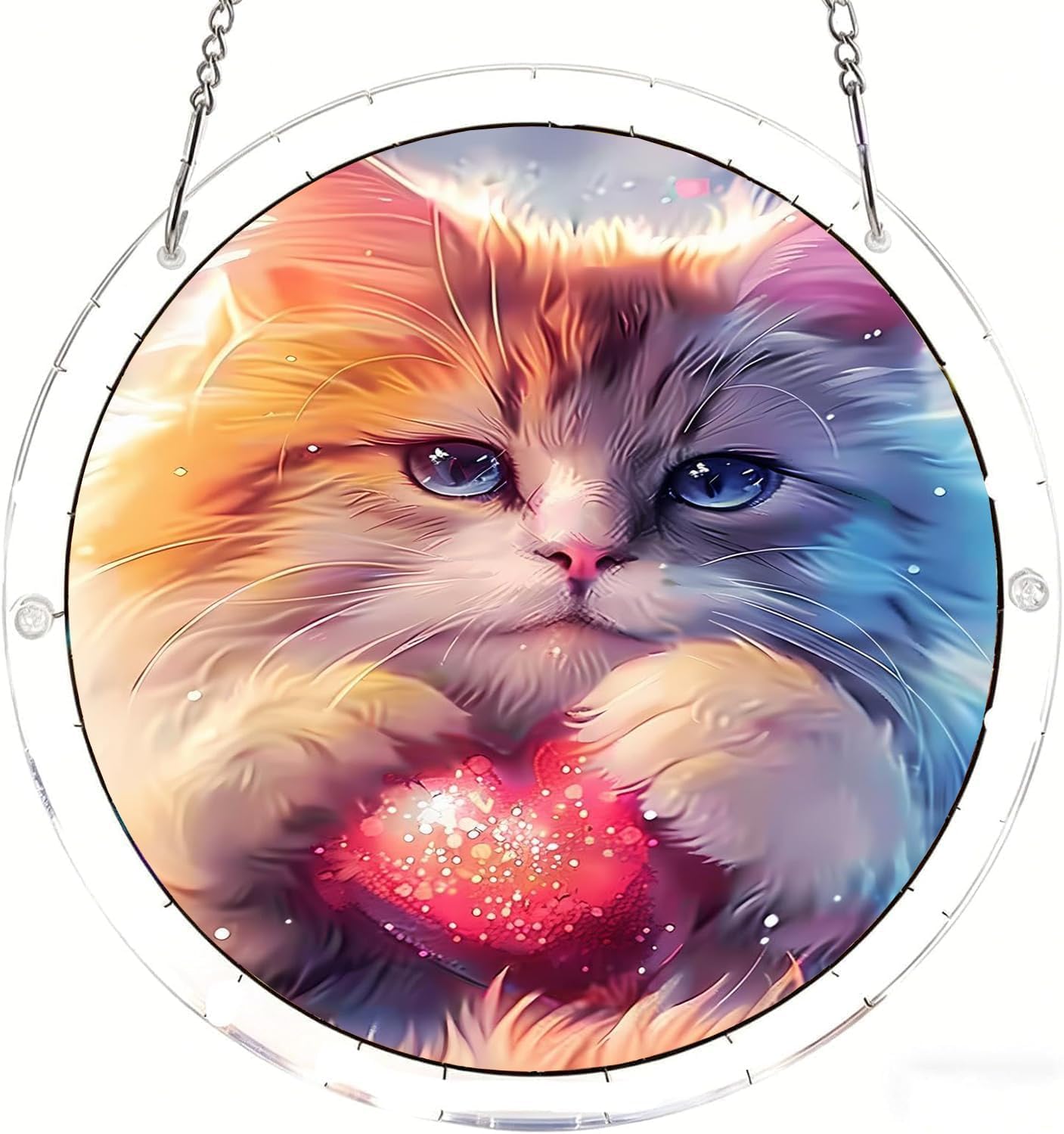The Cat Holding a Heart Acrylic Jigsaw Puzzles Suncatcher, 8.2 Inch Window Hanging Suncatcher Acrylic Puzzle, DIY Home Decor Art Gift