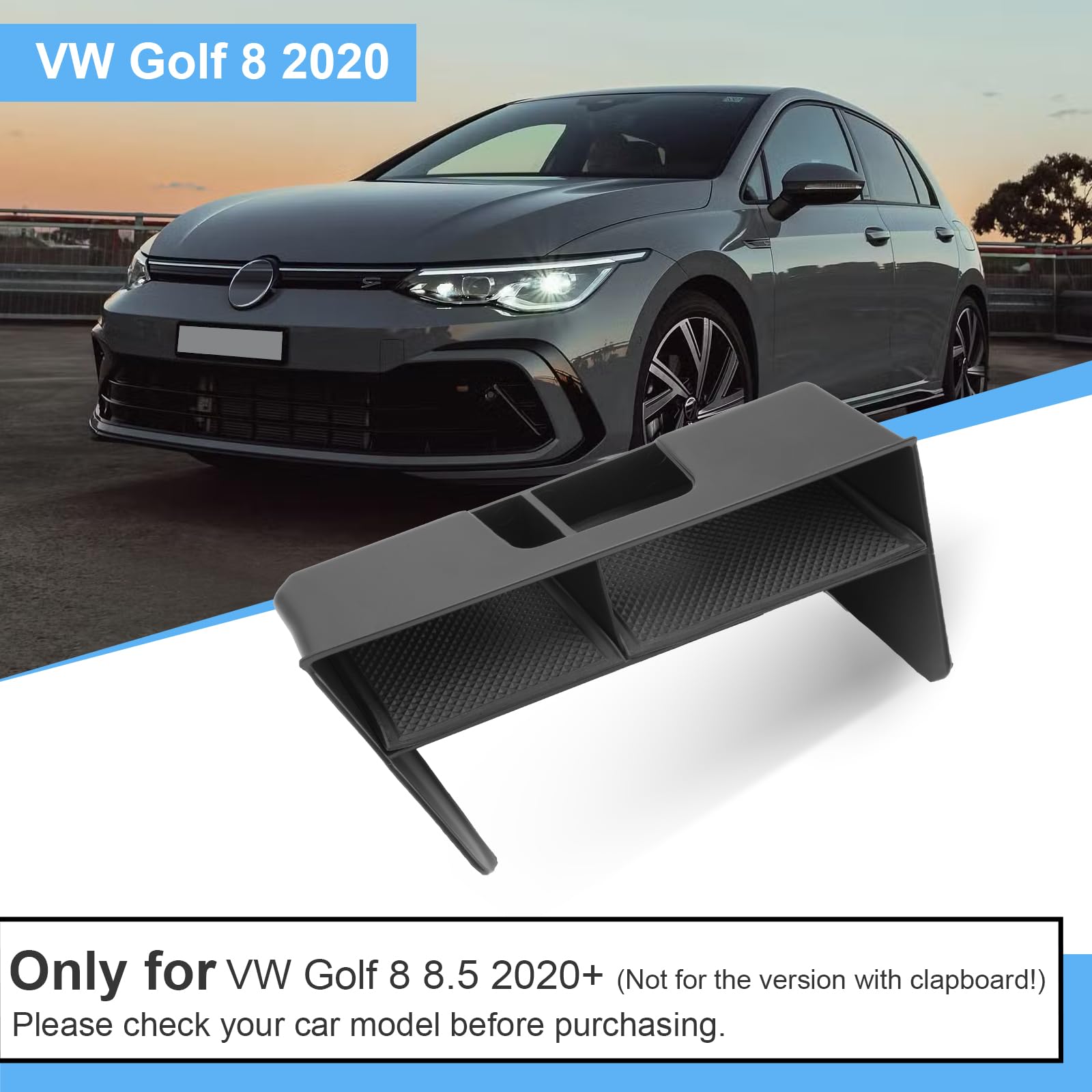Scatola Portaoggetti del Console Centrale Compatibile con VW Golf 8 8.5 GTI GTD GTE 2020-2025, Console Centrale Portaoggetti, Golf 8 Accessori Braccioli Organizer con Tappetino Nero