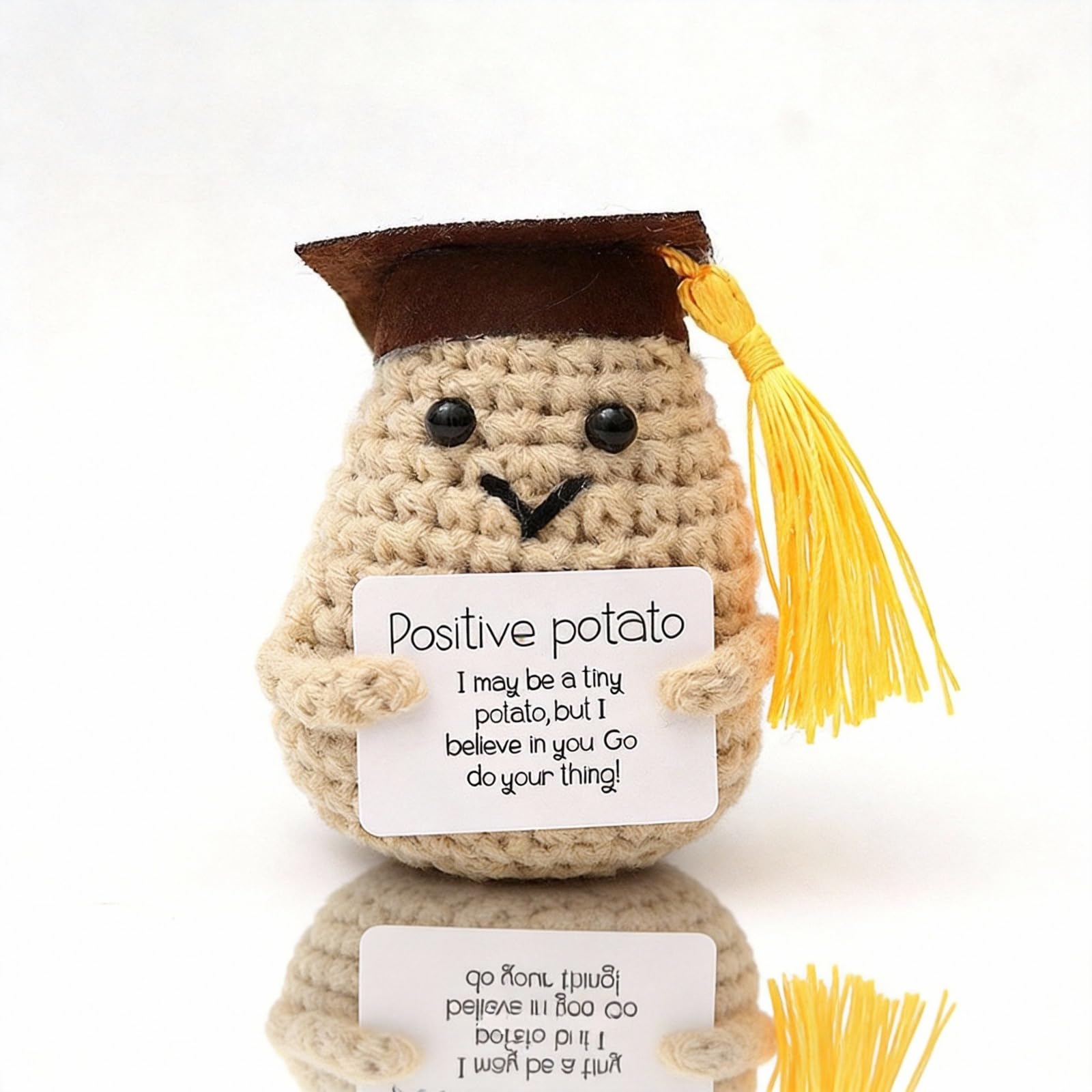 Fun potato figurines, potato pocket pillows, creatively knitted wool lucky potatoes, come with a positive energy card, making them a fun gift for your girlfriend or colleague (black and white)