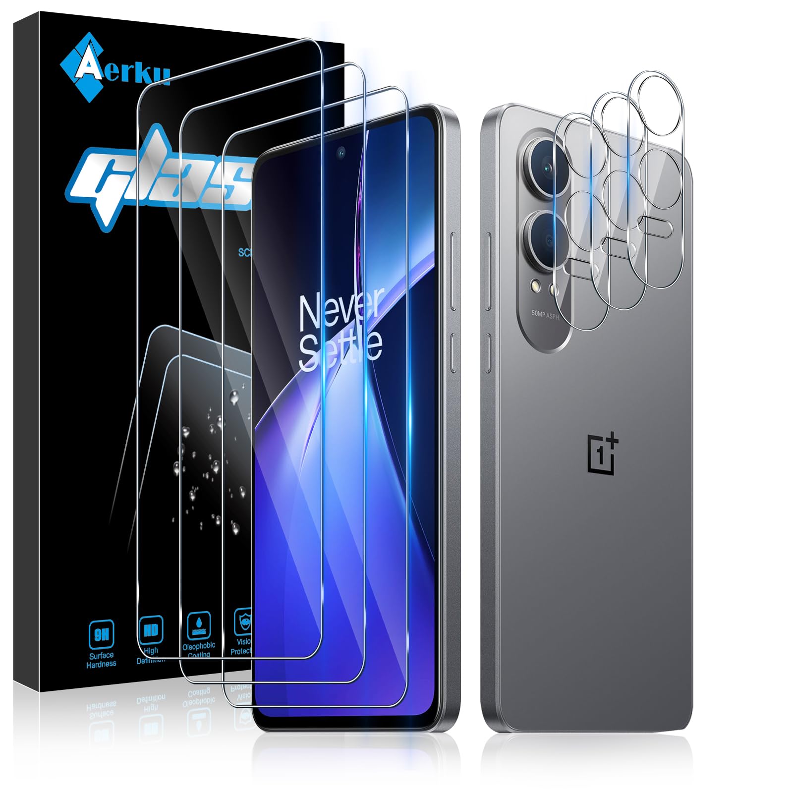 Zerrshoo Vetro Temperato per OnePlus Nord CE 4 Lite, Pellicola Protettiva 3 pezzi e Pellicola Fotocamera 2 pezzi, Durezza 9H Anti-Graffio Protective, Compatibile con Cover Custodia