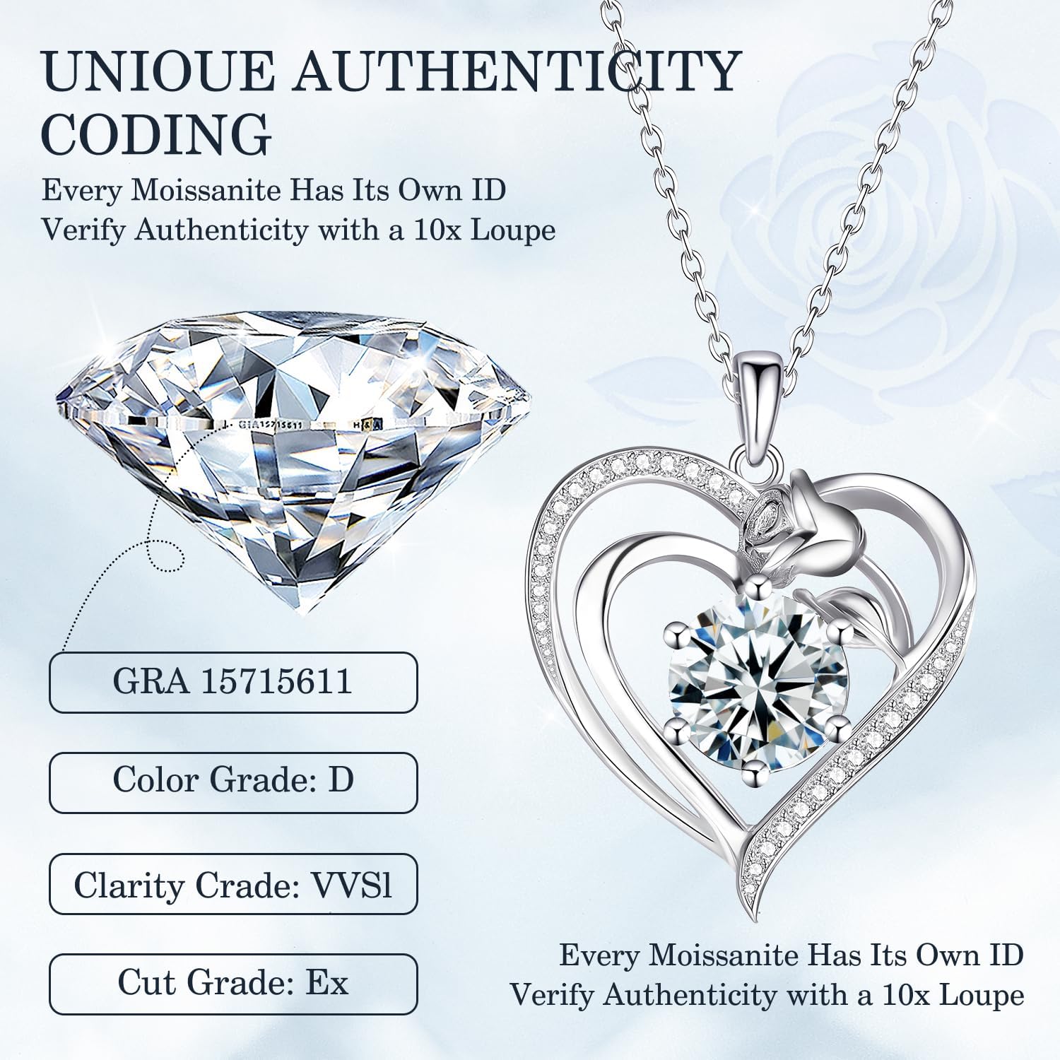FreeKitee Moissanite Heart Necklace for Women, 1-2CT 925 Sterling Silver Pendant, Birthday Gift for Girlfriend, Anniversary Eternity Present for Wife, Jewelry Gifts for Christmas Valentine's Day - Image 3