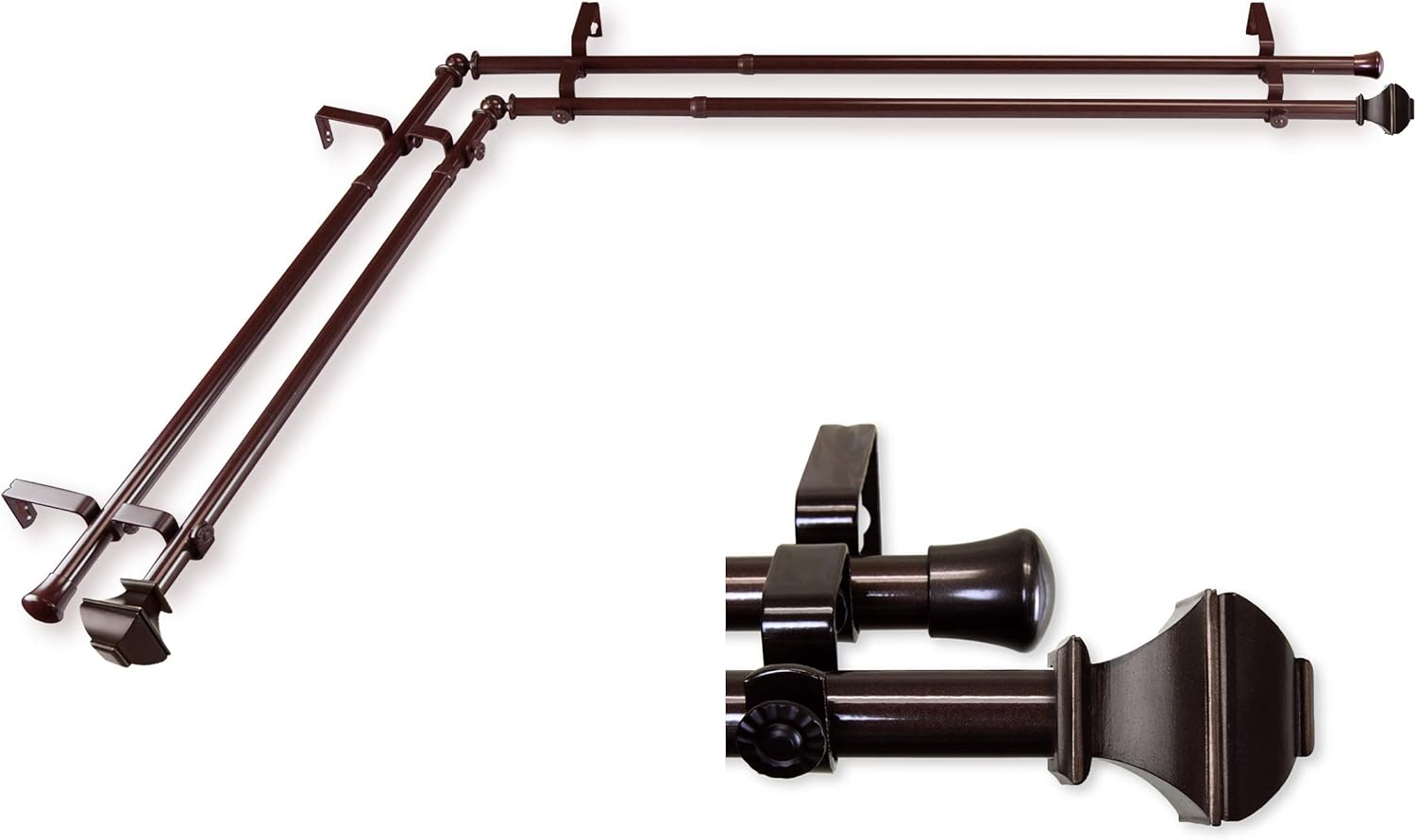 A&F Rod Decor - Phife 13/16" Corner Window Double Curtain Rod 66-120" - Antique Brass