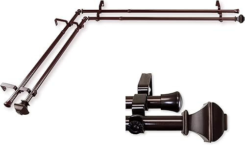 A&F Rod Decor - Barra de cortina doble para ventana de esquina de 1316 pulgadas, 28-48 pulgadas, color cacao
