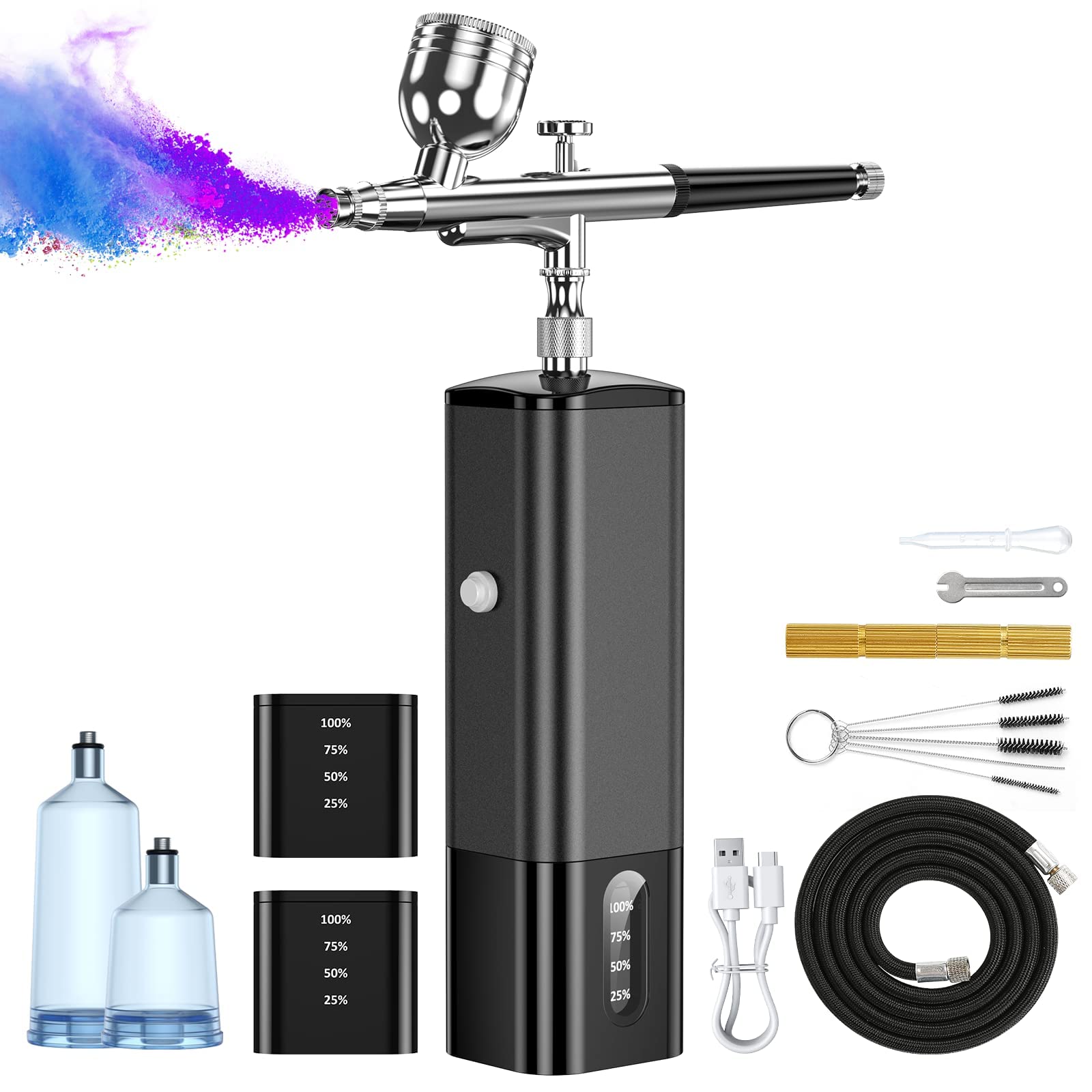 Avhrit Airbrush with 2 Battery, 32PSI Airbrush Kit with Compressor, Portable Dual-Action Cordless Airbrush for Painting, Makeup, Nail, Model