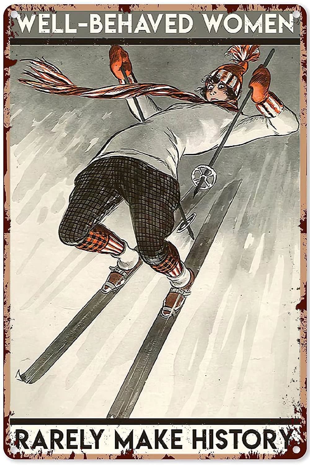 Ski Girl Metal Signs, Fun Poster For Bar Kitchen Cafe Farmhouse Wall Decor 12x16 inch