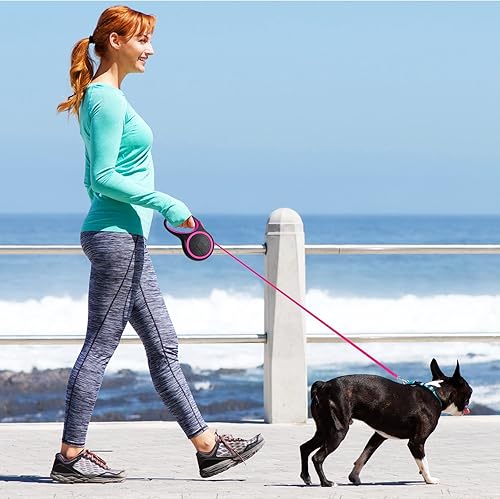 Vista 14 de UrbanX Correa retráctil para perros Shih Tzu y otros pequeños perros de compañía con mango antideslizante. Cinta de nailon fuerte de 10 pies; freno