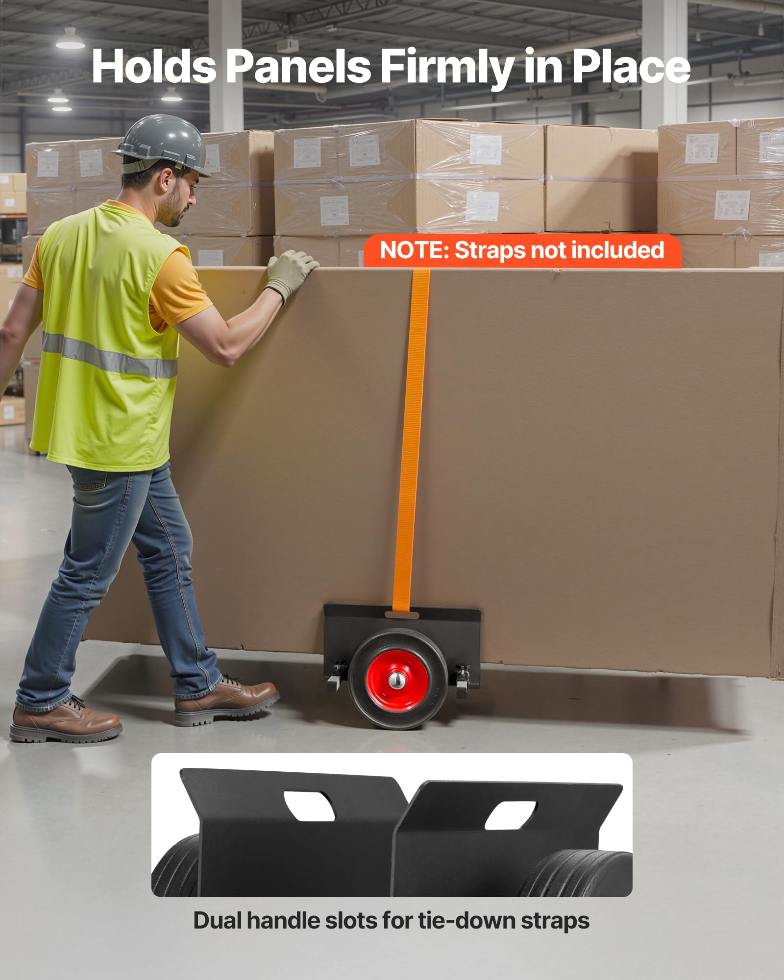 VEVOR Carrello per Cartongesso, Carico 453,6 kg, Carrello per Pannelli in Acciaio con Ruote Girevoli da 25 cm, Adatto a Superfici Piane, con Morsetto Regolabile per Fabbrica, Garage, Nero