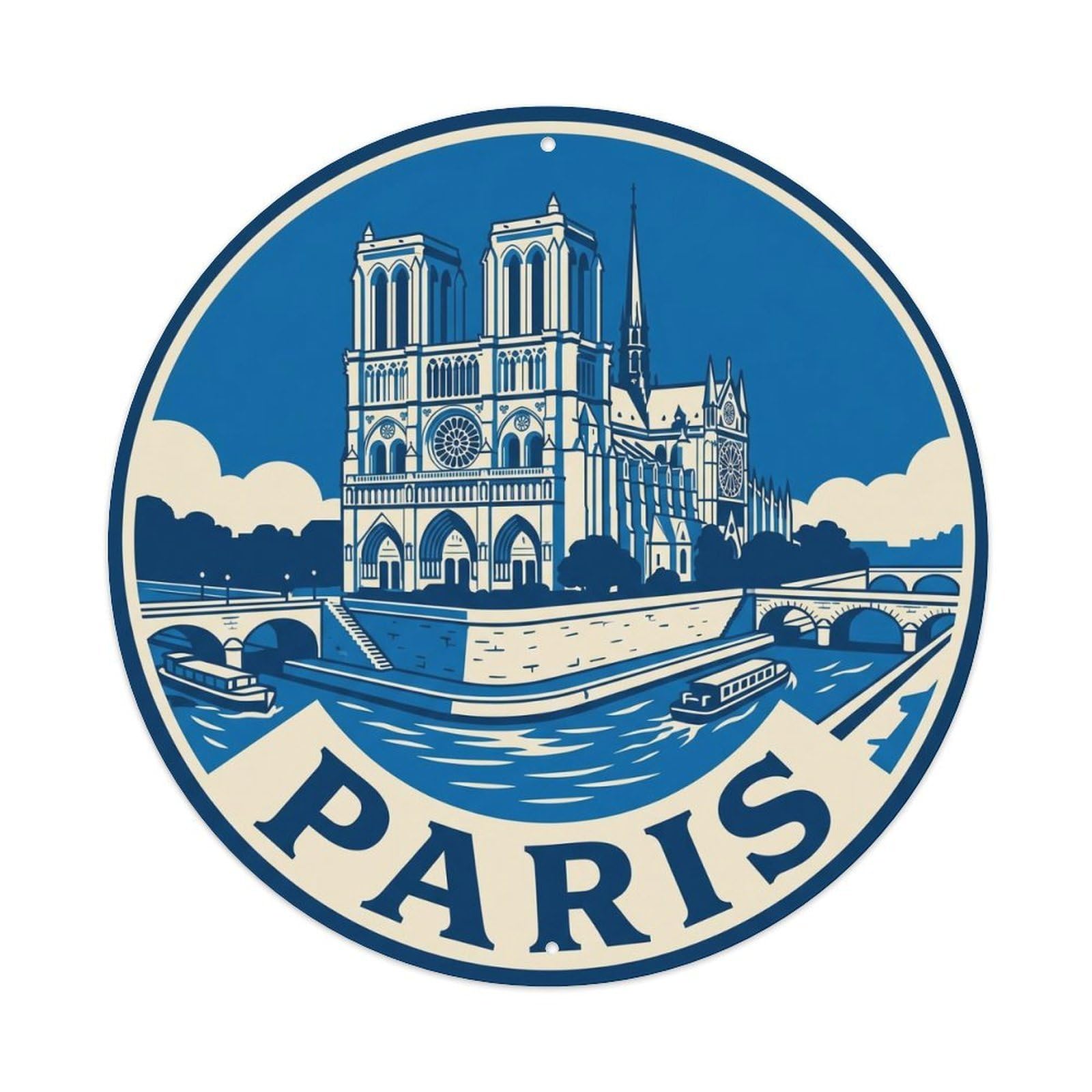 Vintage Travel Parisian Notre Dame 2 Metal Tin Sign Plaque