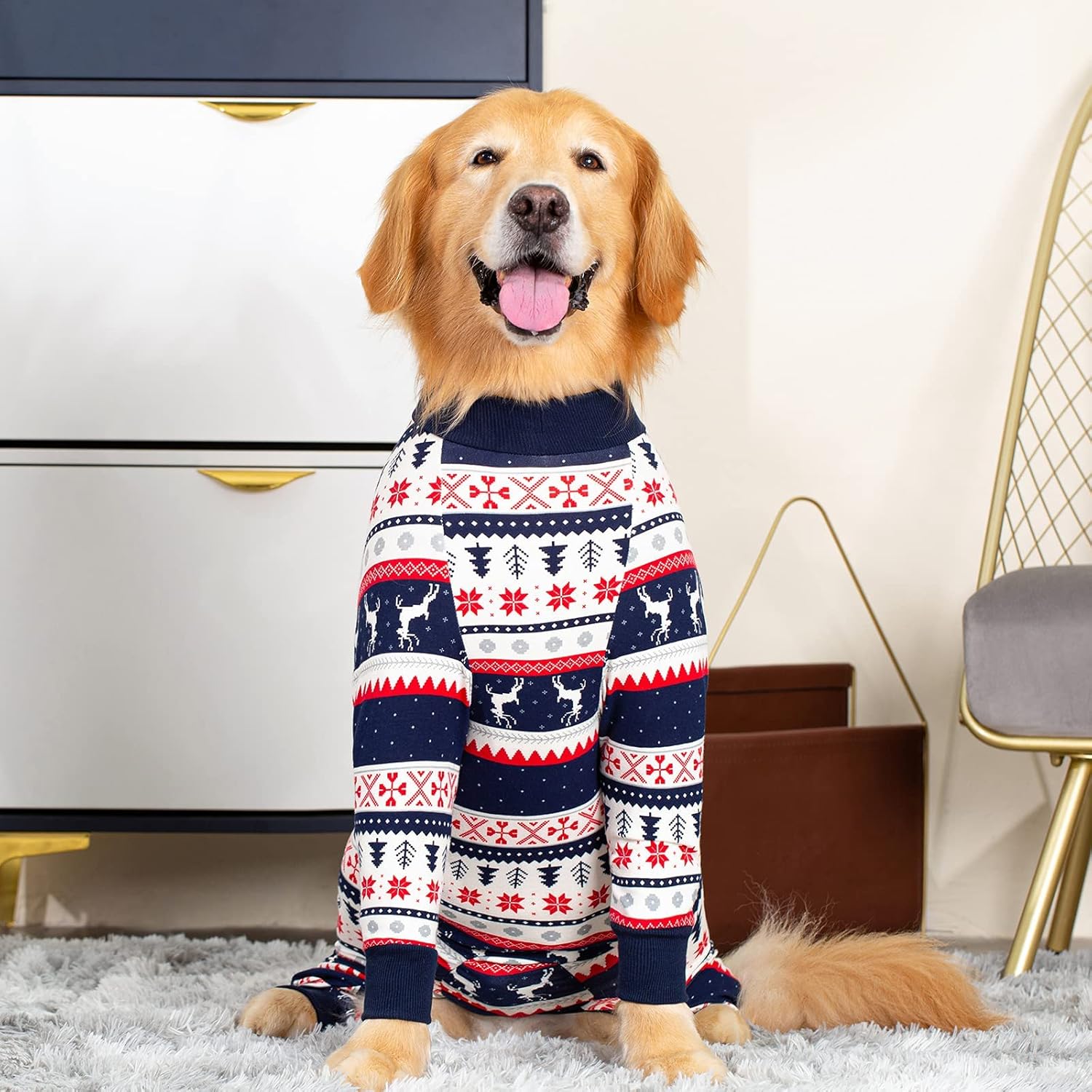 Dog Recovery Suit After Surgery Female Male, Medium Large Dog Neuter Shirt Cone Alternatives Prevent Licking Surgical Onesies (Christmas Blue, XL)