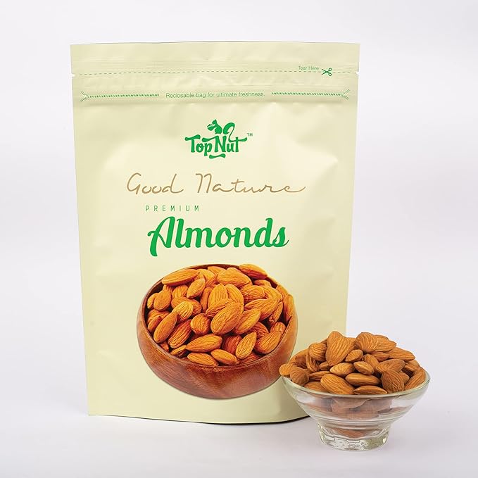 TopNut Natural Premium Almonds/Badam100gm, with Delicious Taste, Healthy Nutritious, Low Calorie Crunchy Real Nuts, Gluten Free Dry Fruit Snack