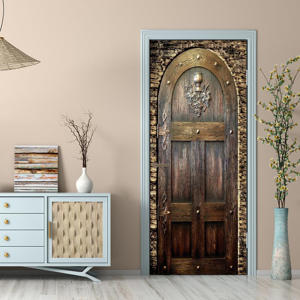 3D Door Stickers Murals Peel and Stick DIY Wallpaper Removable PVC Waterproof Decals Self-Adhesive Wall Covers Retro Wooden Poster for Bedroom Living Room Decor 30.3 x 78.7 inch
