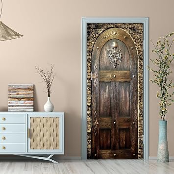 3D Door Stickers Murals Peel and Stick DIY Door Wallpaper Removable PVC Waterproof Door Decals Self-Adhesive Wall Covers Retro wooden Door Poster for Bedroom Living Room Decor 37.4 x 82.7 inch