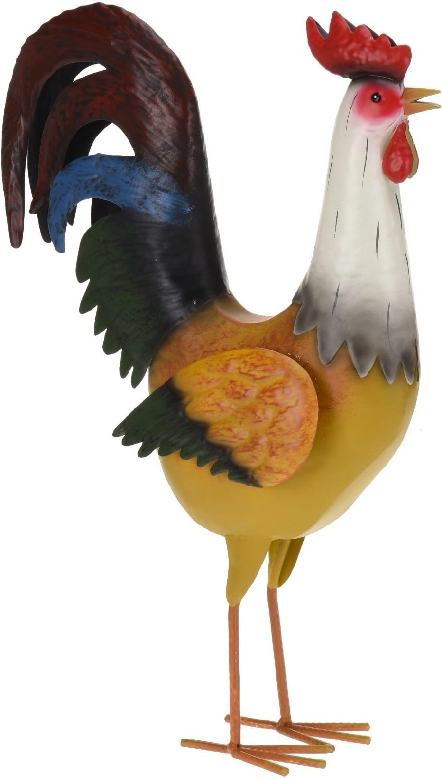 Easygift Tall Colourful Metal Rooster Garden Sculpture/Ornament (White, Yellow, Green and Blue)