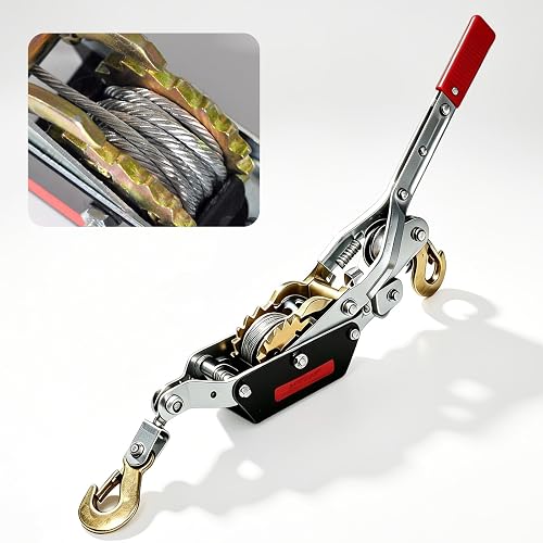 4 Ton Come Along Winch, 13ft Galvanized Steel Cable Power Puller, Dual Ratchet Pulley & Double Lock Claw, Manual Cable Winch with 2 Safety Hooks for Vehicle Recovery, Fence, Farm, Construction