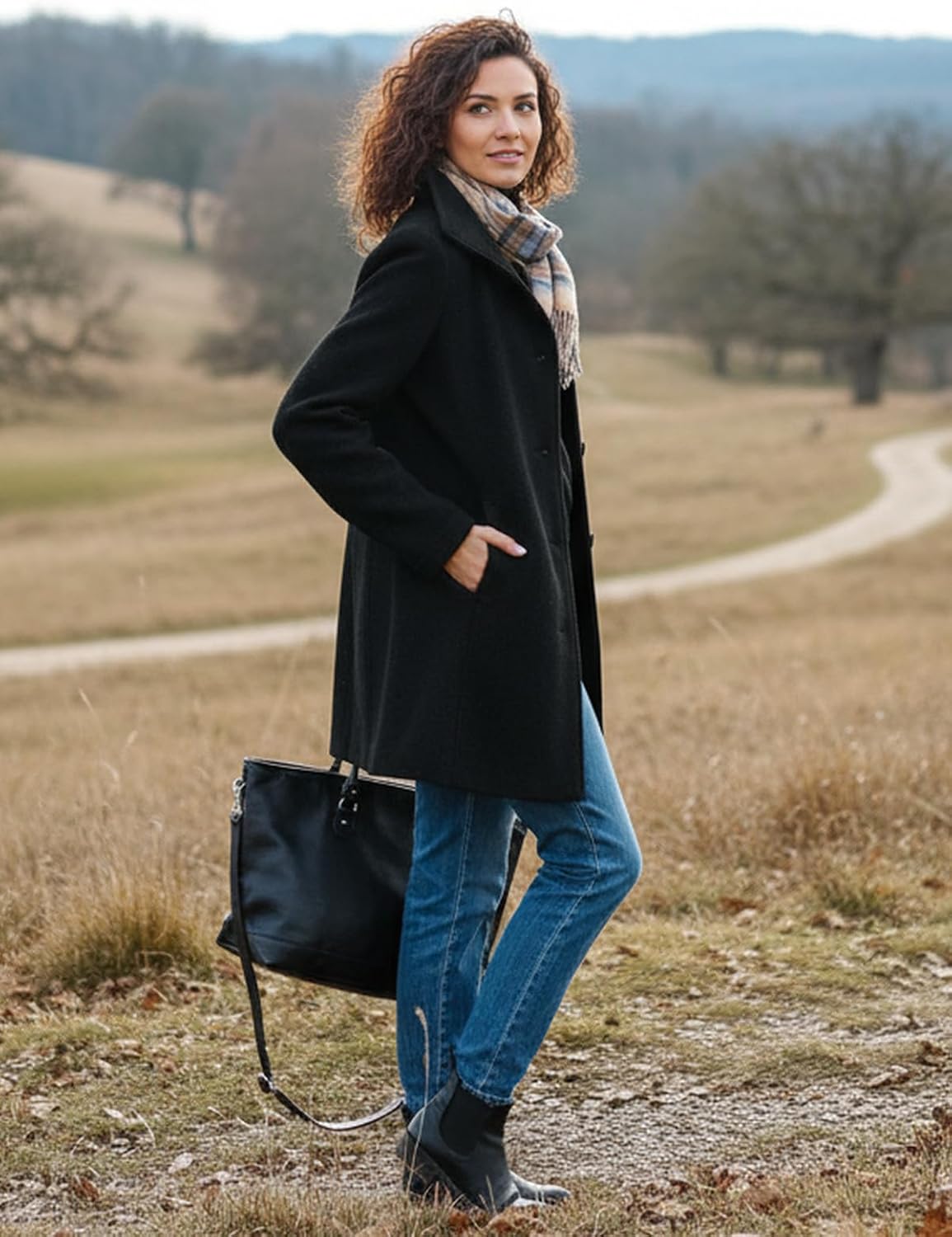 ETCYY Womens Coats Winter Long Wool Coat Trench Coat Fall Clothes Casual Blazers Notch Lapel Breasted Jacket Blend Peacoat