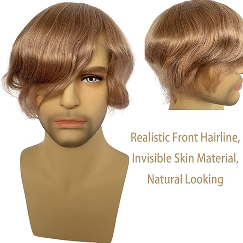 Miniatura 2 de Postizo humano virgen europeo para hombre tupé ultra transparente piel fina PU piezas de pelo de repuesto 10"x8" tamaño base #21 color rubio ceniza