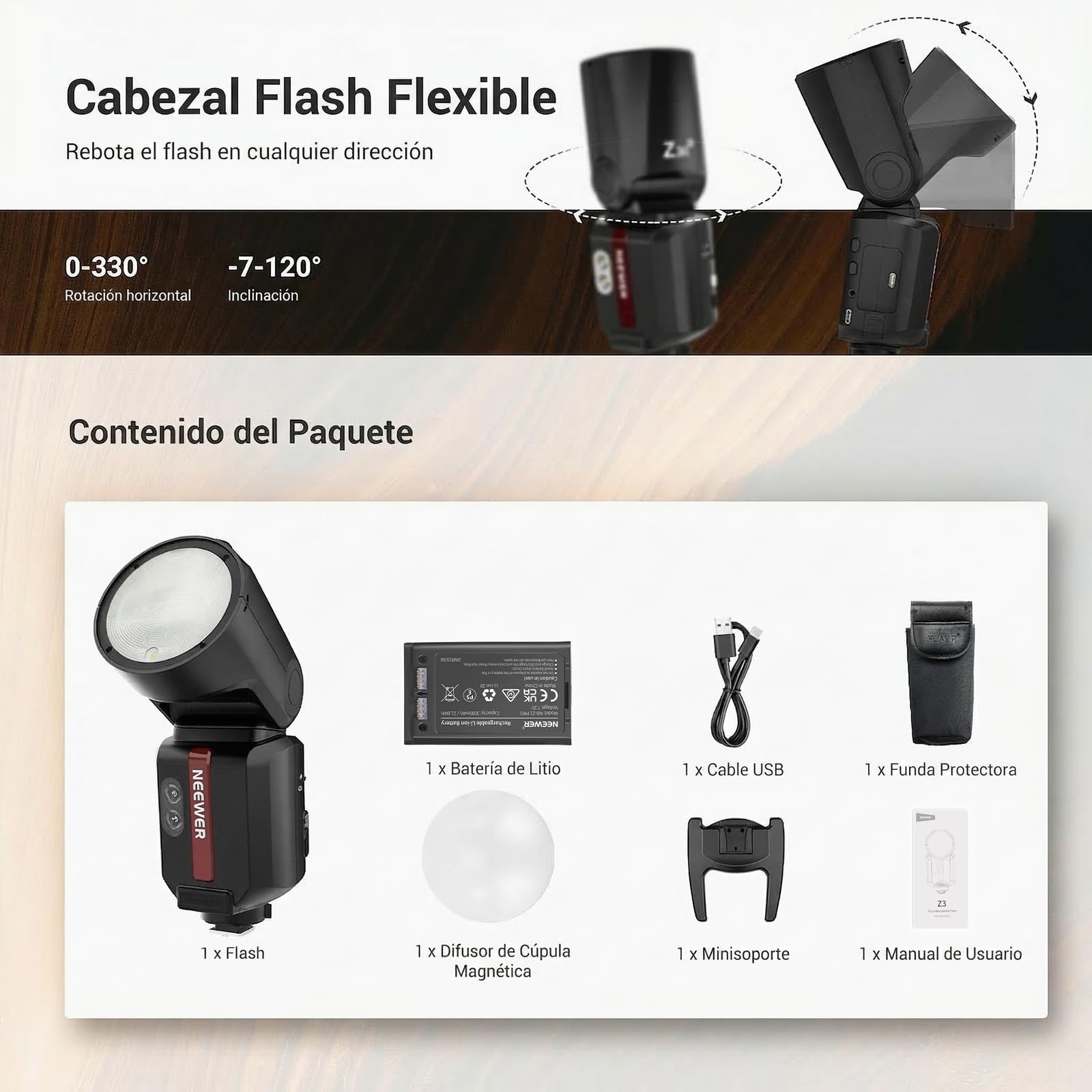 NEEWER 100Ws 2.4G TTL Flash Cabeza Redonda, Compatible con Canon Compatible con Godox, Speedlite con Pantalla Táctil 1/8000s HSS 2 Luces Modelado Conmutador TTL/M Batería 3000mAh 500 Destello, Z3R-C