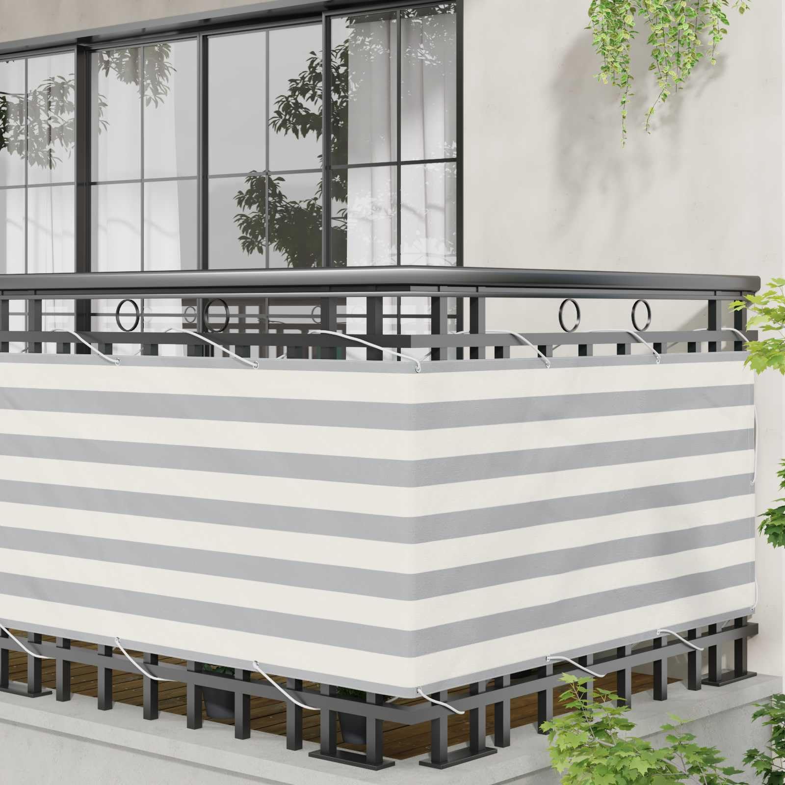 Frangivista per balcone, colore grigio chiaro, bianco, 75 x 600 cm, resistente ai raggi UV, impermeabile, per giardino, balcone, terrazza, protezione dal sole, frangivista per balconi e