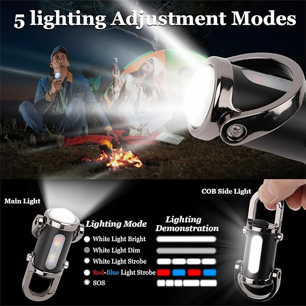 NewAusen Mini Linterna Llavero LED Recargable 1200LM - 3 en 1: Linterna + Power Bank - Impermeable 6 Modos Luz, Tipo C - Para Camping, Senderismo, Emergencias y Uso Diario - 2