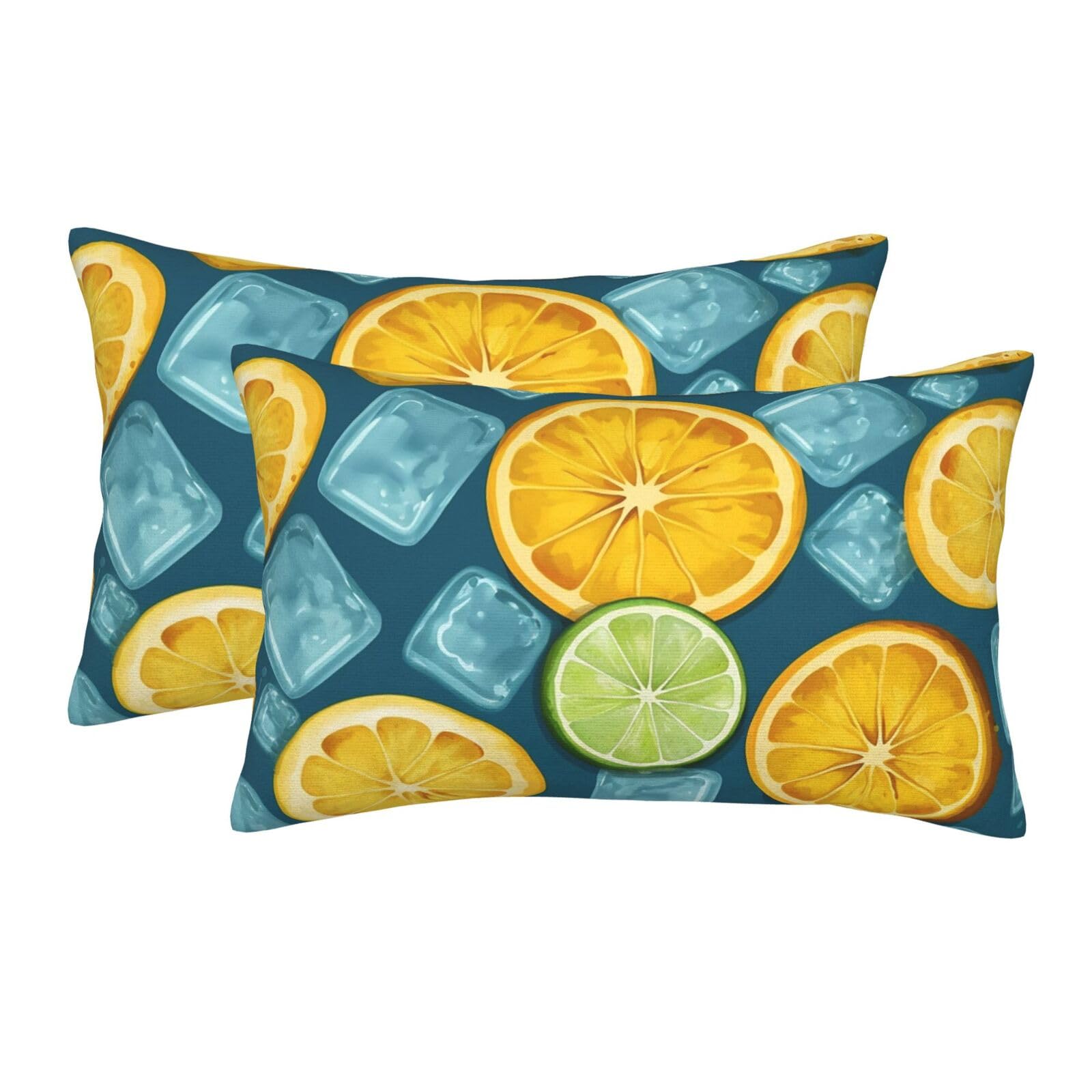 2 Pack Standard Size Pillow Cases for Hair and Skin Soft Breathable Pillow Case Covers with Hidden Zipper Ice Cubes and Lemon Pillowcase 16"x24" Pillow Cover for Sleeping Gift