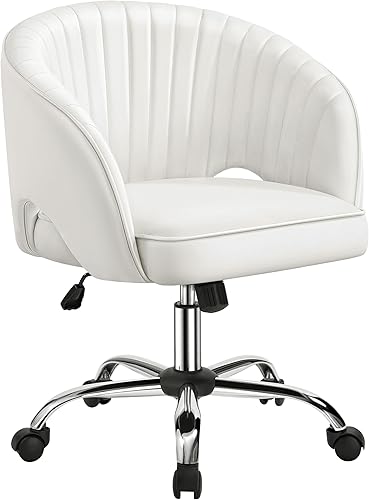 Miniatura 10 de Yaheetech Silla de oficina en casa, silla de escritorio de terciopelo, silla giratoria moderna tapizada con respaldo de barril copetudo, ruedas