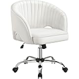 Home Office Chair, Faux Leather Desk Chair, Modern Swivel Chair with Tufted Barrel Back, Rolling Wheels for Office,Study, Vanity, Bedroom White