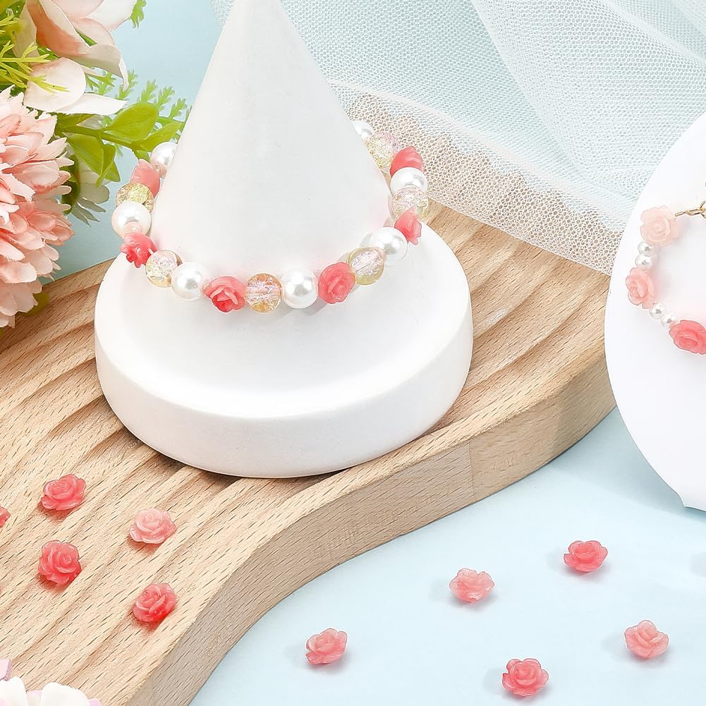 1 Box 80Pcs Pink Rose Flower Beads 10MM Rose Shaped Beads Bulk Loose Small Acrylic Romantic Plain Color Spring Floral Spacer for Jewelry Making Findings DIY Crafts Valentine Day Wedding Decor
