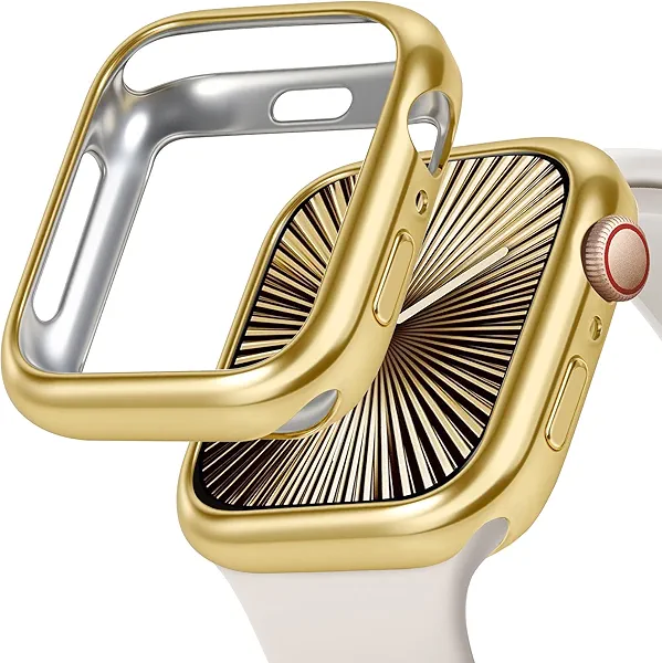 JR.DM 40mm Soft Flexible TPU Case Compatible for Apple Watch Series 6/5/4/SE Touchable Screen Lightweight Anti-Scratch All-Around Protector Thin Guard Shockproof Cover Shiny Bumper for iWatch, Gold