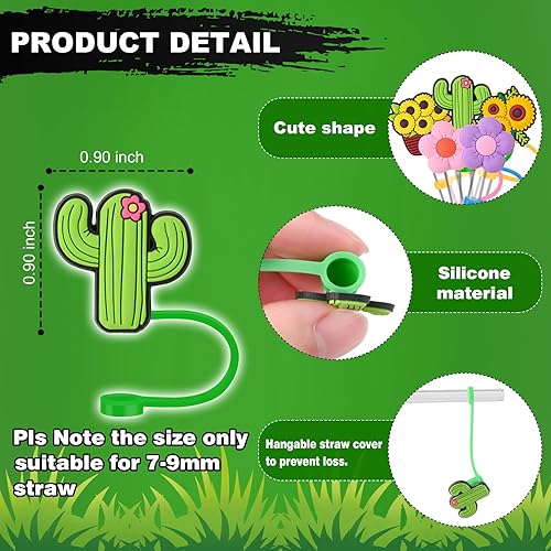 Miniatura 5 de 5 tapas de silicona para pajilla, adorno de paja de flores para vaso Stanley Cup (0.236 in - 0.315 pulgadas), cubiertas de paja reutilizables con