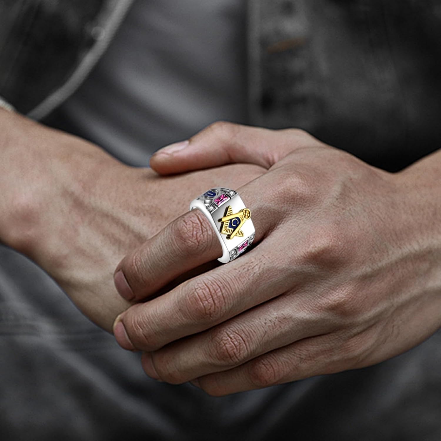 WKXZMTR Freemason Ring - Masonic Jewelry for Men - Punk Style Religious Amulet - Image 4