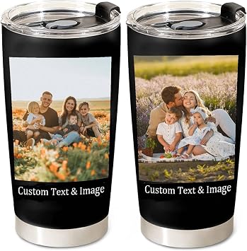 PUREFLY Custom Photo Tumbler Personalized Tumbler with Picture Text Name, Stainless Steel Travel Mug 20oz, Custom Image & Text on Coffee Cup Gifts for Fathers Day Birthday