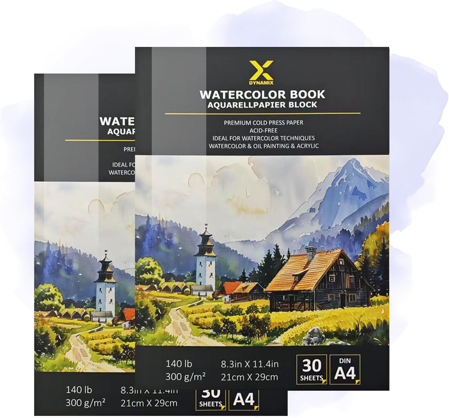 Bloc de papier aquarelle de qualité supérieure - 300 g/m² - 30 pages - Qualité artistique - Sans acide - Pressé à froid - Idéal pour l'aquarelle, les croquis et les médias mixtes (21 cm x 29 cm, lot