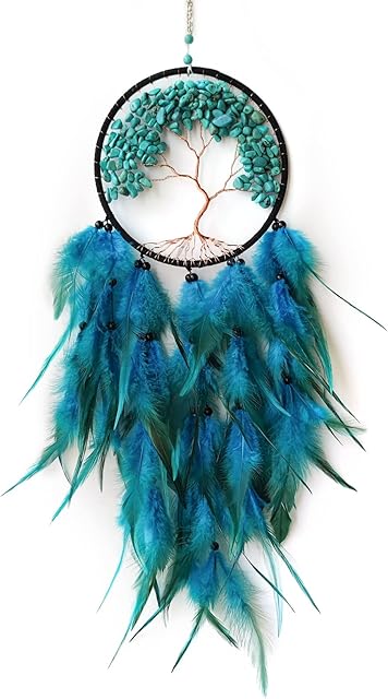 Donko Dream Catchers, Turquoise Tree of Life Dream Catcher, Cyan Feather Dream Catcher for Kids Boys Girls Adult Bedroom Wall Decor, Handmade Dream Catcher Wall Hanging Ornament Craft Gift