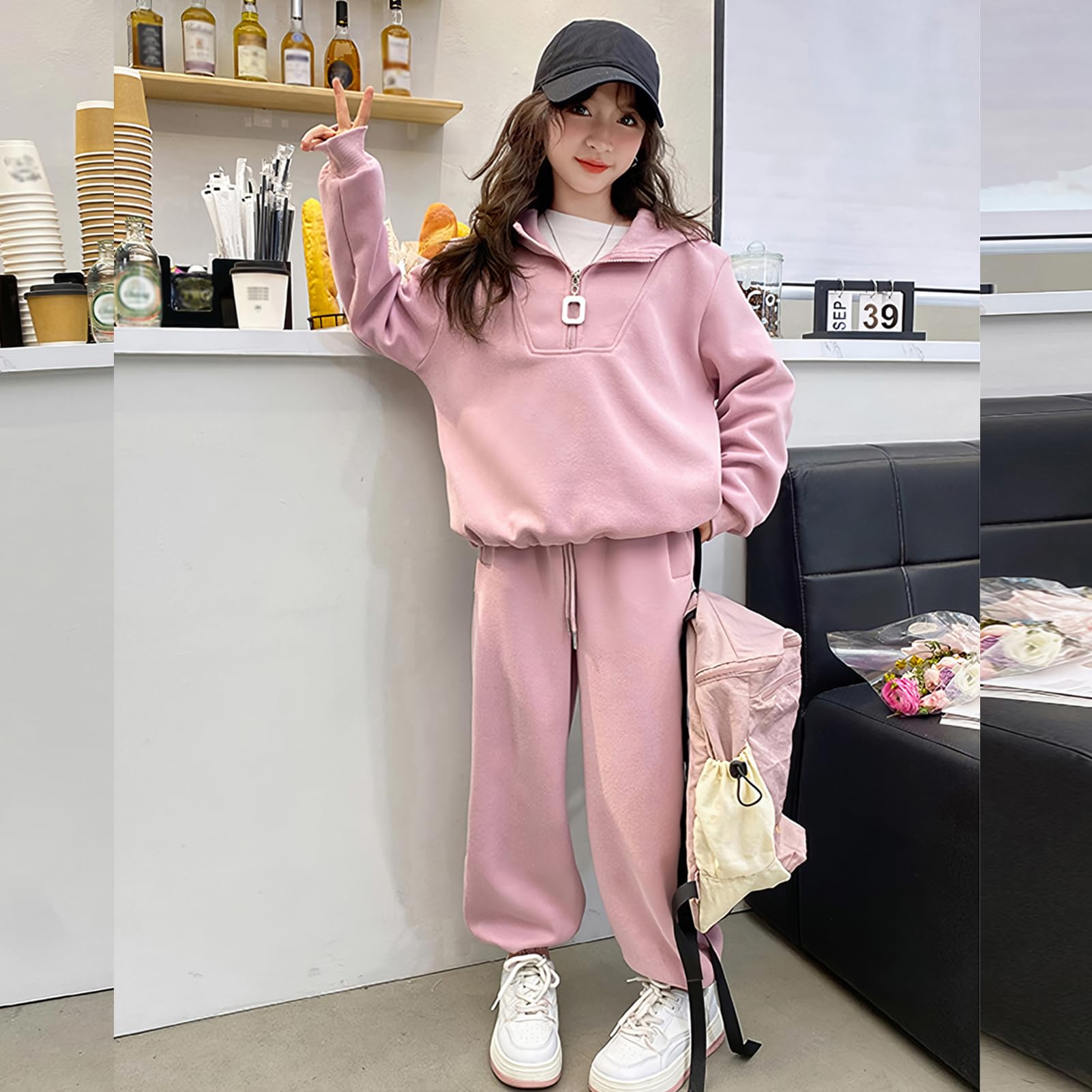 Chándal para niña, 2 piezas, ropa deportiva para niños, clásica, media cremallera, manga larga, sudadera y pantalones, juego de ropa para primavera/otoño, 4-10 años