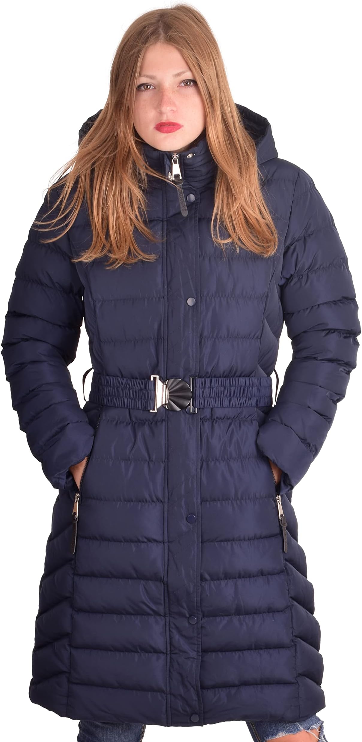 SpindleWomens Long Fur Trimmed Hooded Padded Puffer Parka Ladies Winter Jacket Coat